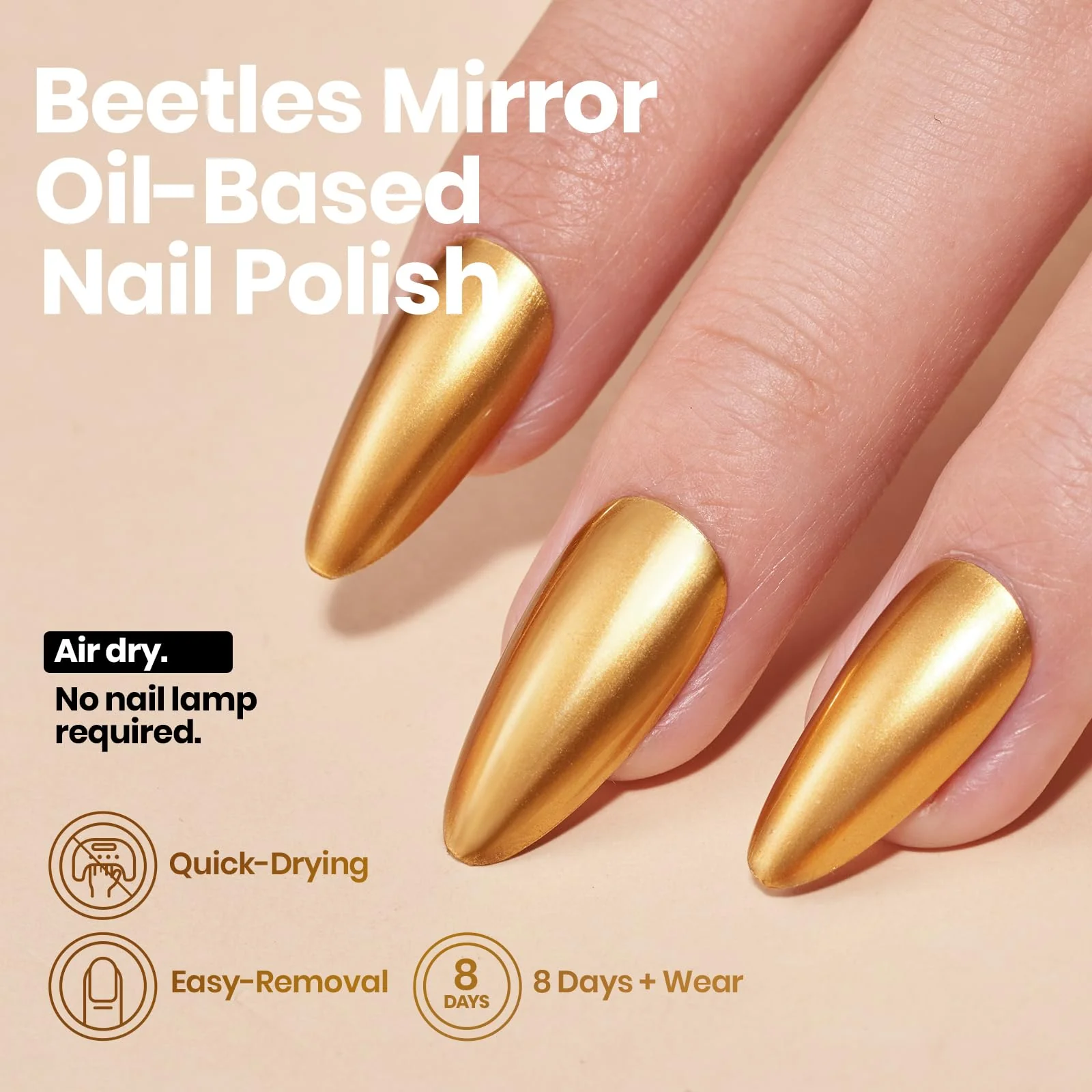 Beetles Mirror Gold Nail Polish – Golden Shine Quick-Drying Metallic Fingernail Polish Glossy Mirror Shine - Image 6