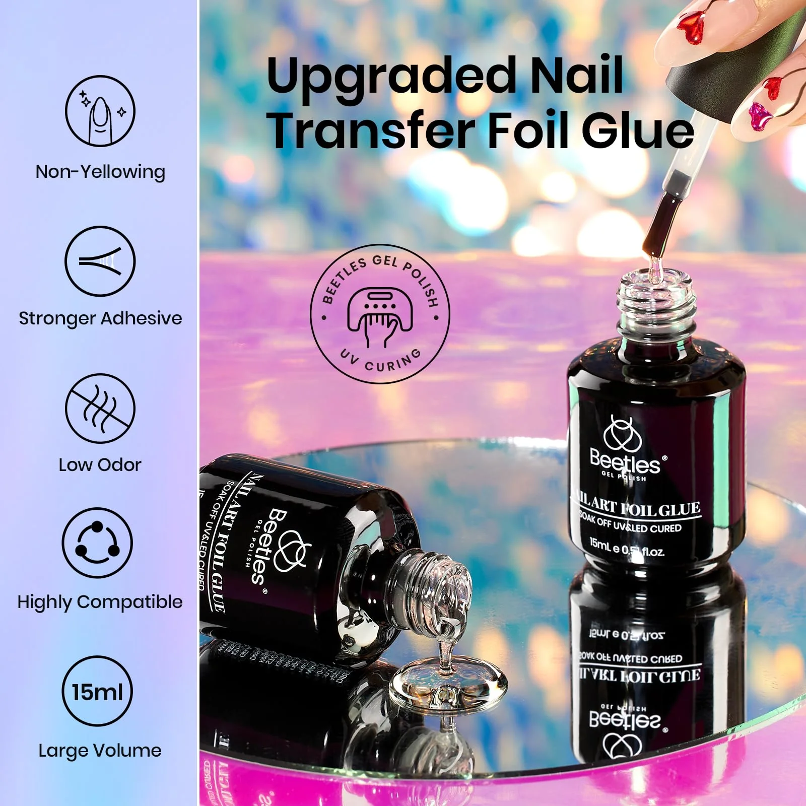Beetles Nail Foil Art Kit 15ML*2 With 20 Pcs Classic Stickers Nail Transfer Set - Image 6