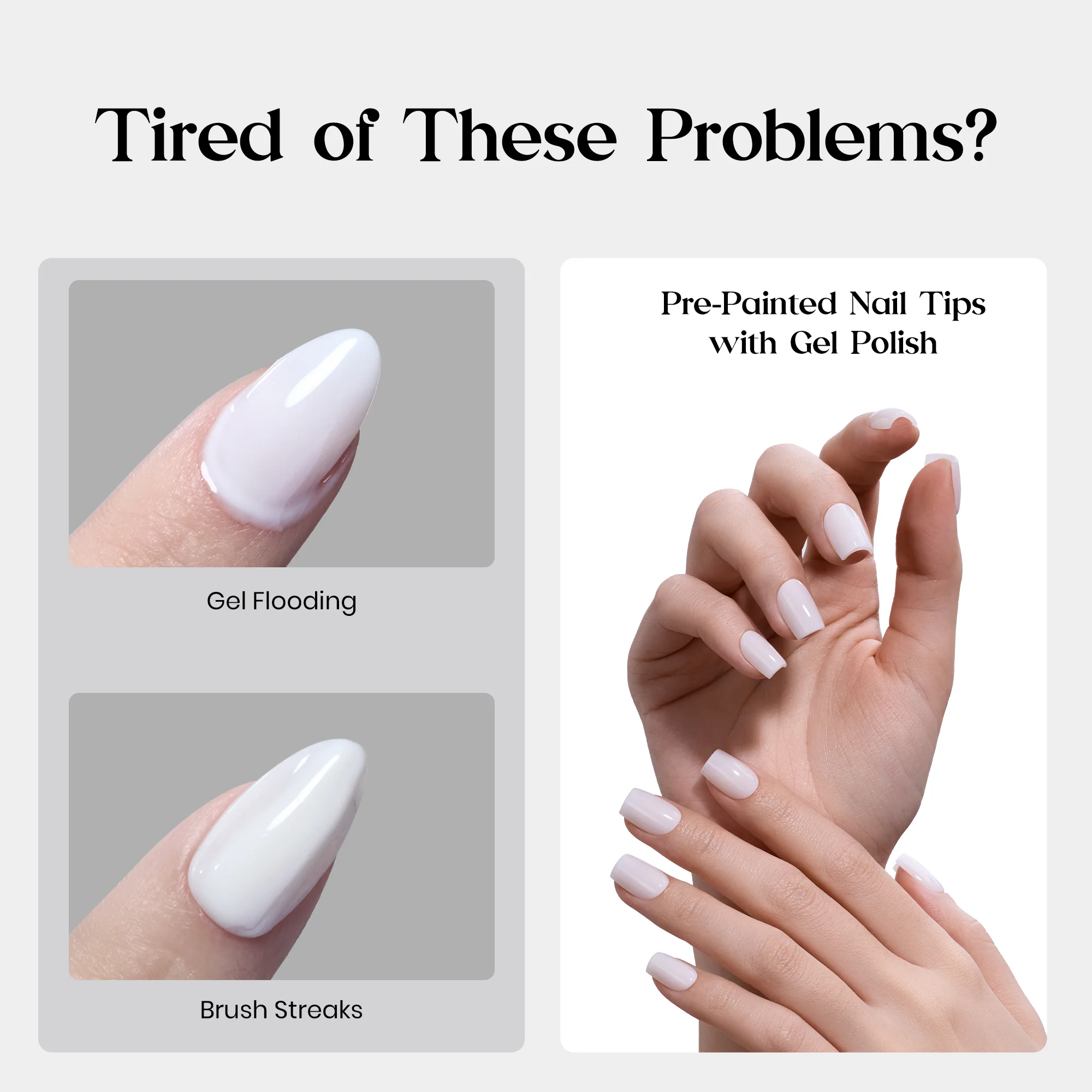 Beetles Natural Milky Nail Tips - Milky White Short Square 15 sizes*5 - Image 4