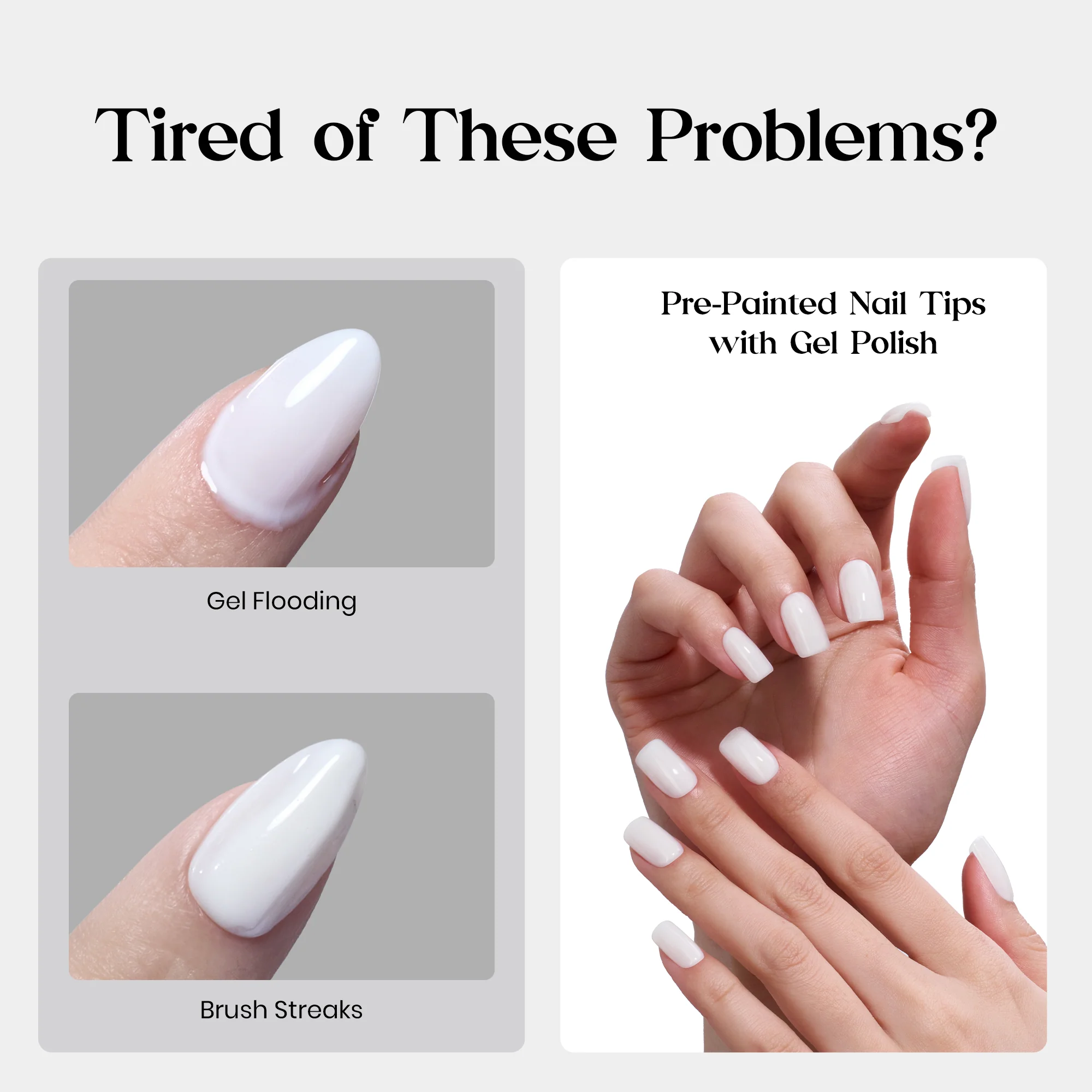 Beetles Natural Milky Nail Tips - Milky White Short Squoval 16 sizes*5 - Image 4