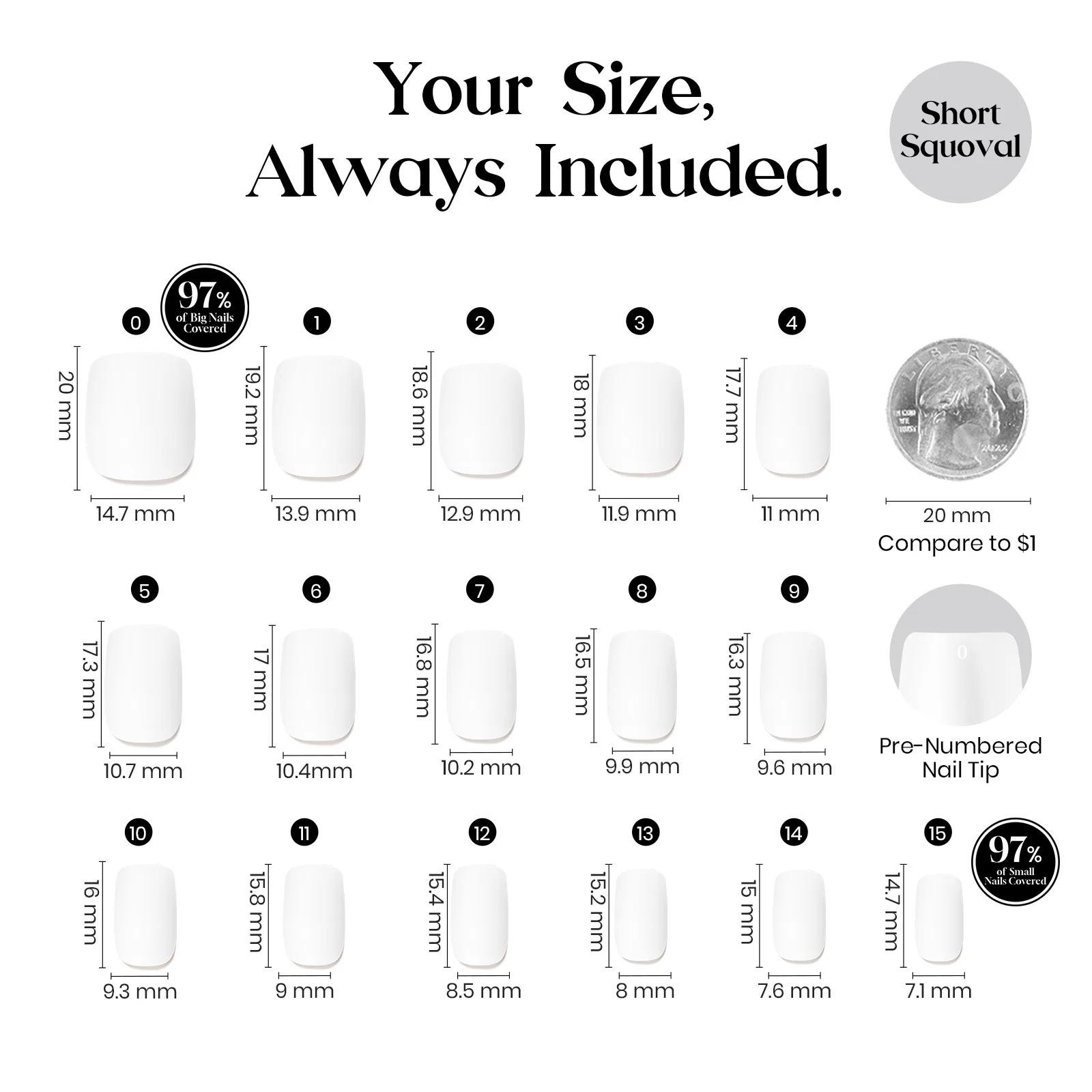 Beetles Natural Milky Nail Tips - Milky White Short Squoval 16 sizes*5 - Image 9