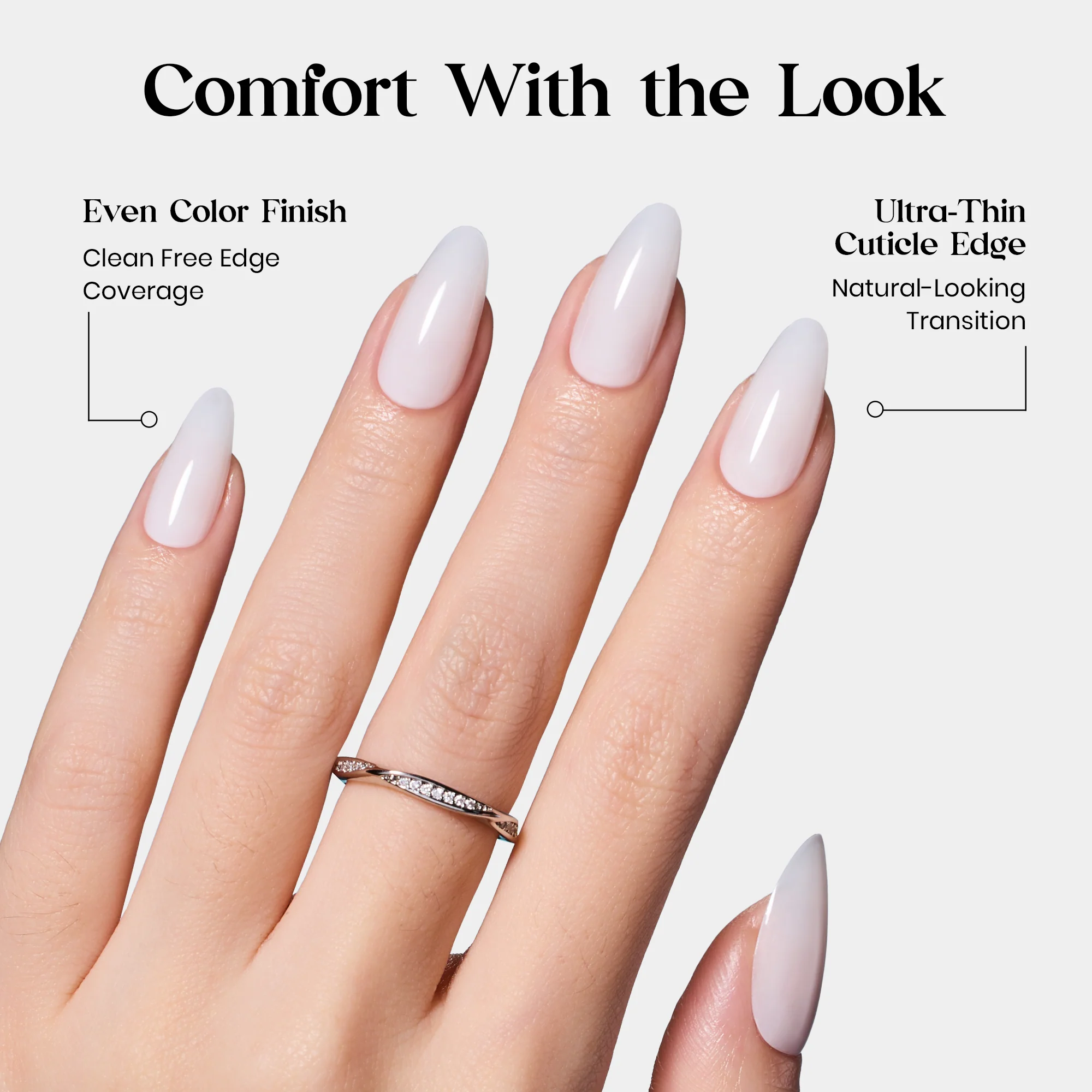 Beetles Natural Milky Press On Nails | Milky White Medium Almond 16 sizes-32pcs - Image 3