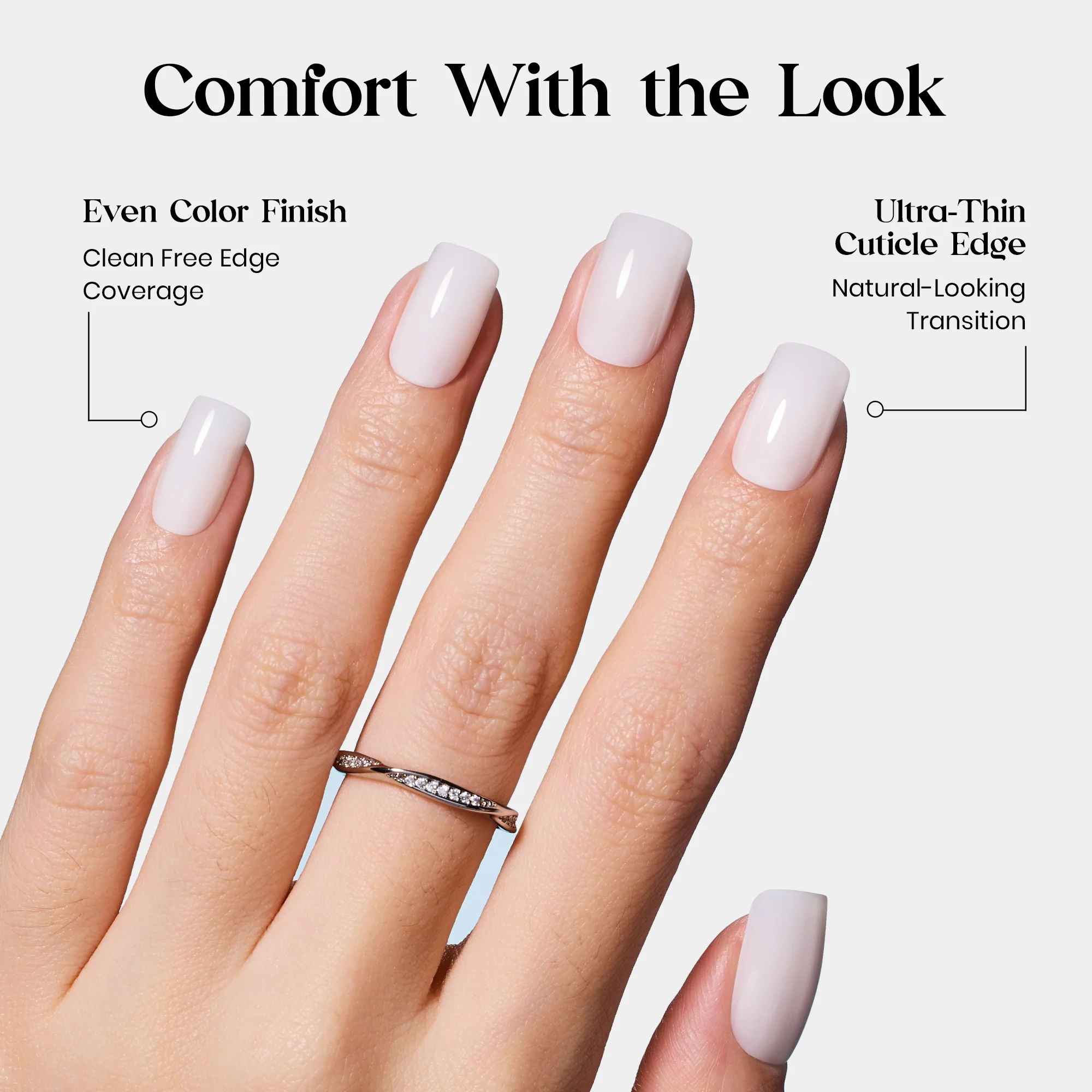 Beetles Natural Milky Press On Nails | Milky White Short Squoval 16 sizes-32pcs - Image 3