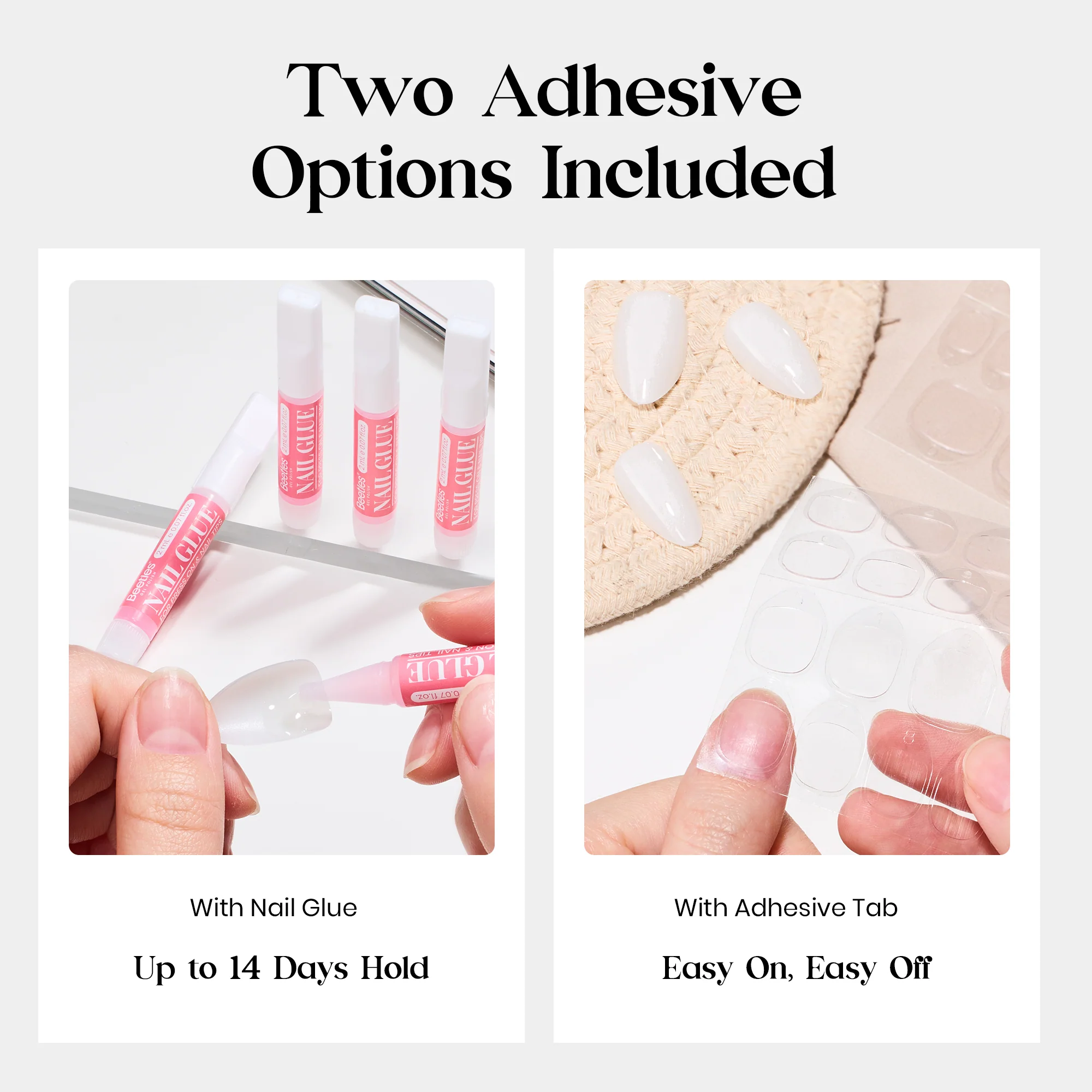 Beetles Natural Milky Press On Nails | Milky White Short Squoval 16 sizes-32pcs - Image 4