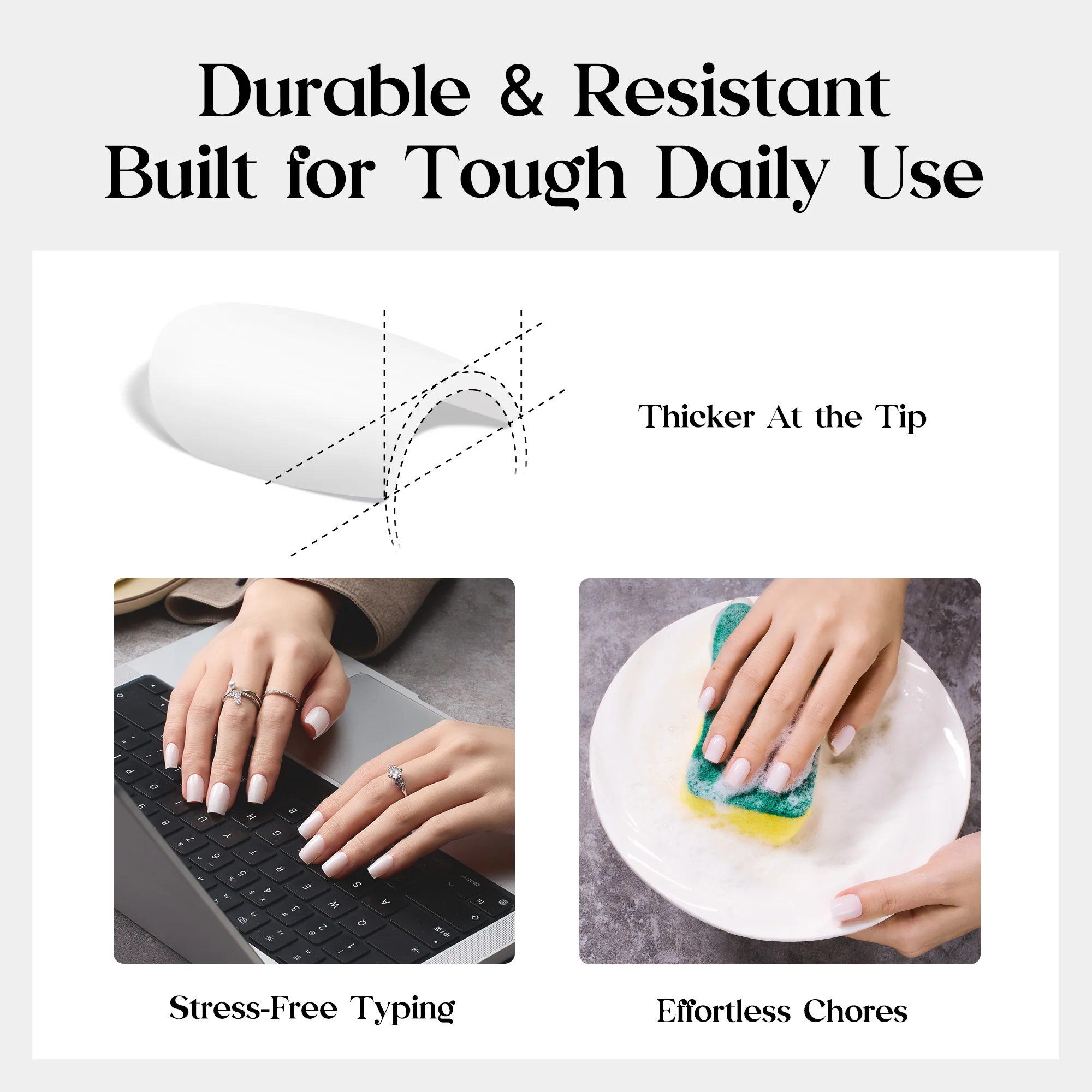 Beetles Natural Milky Press On Nails | Milky White Short Squoval 16 sizes-32pcs - Image 5