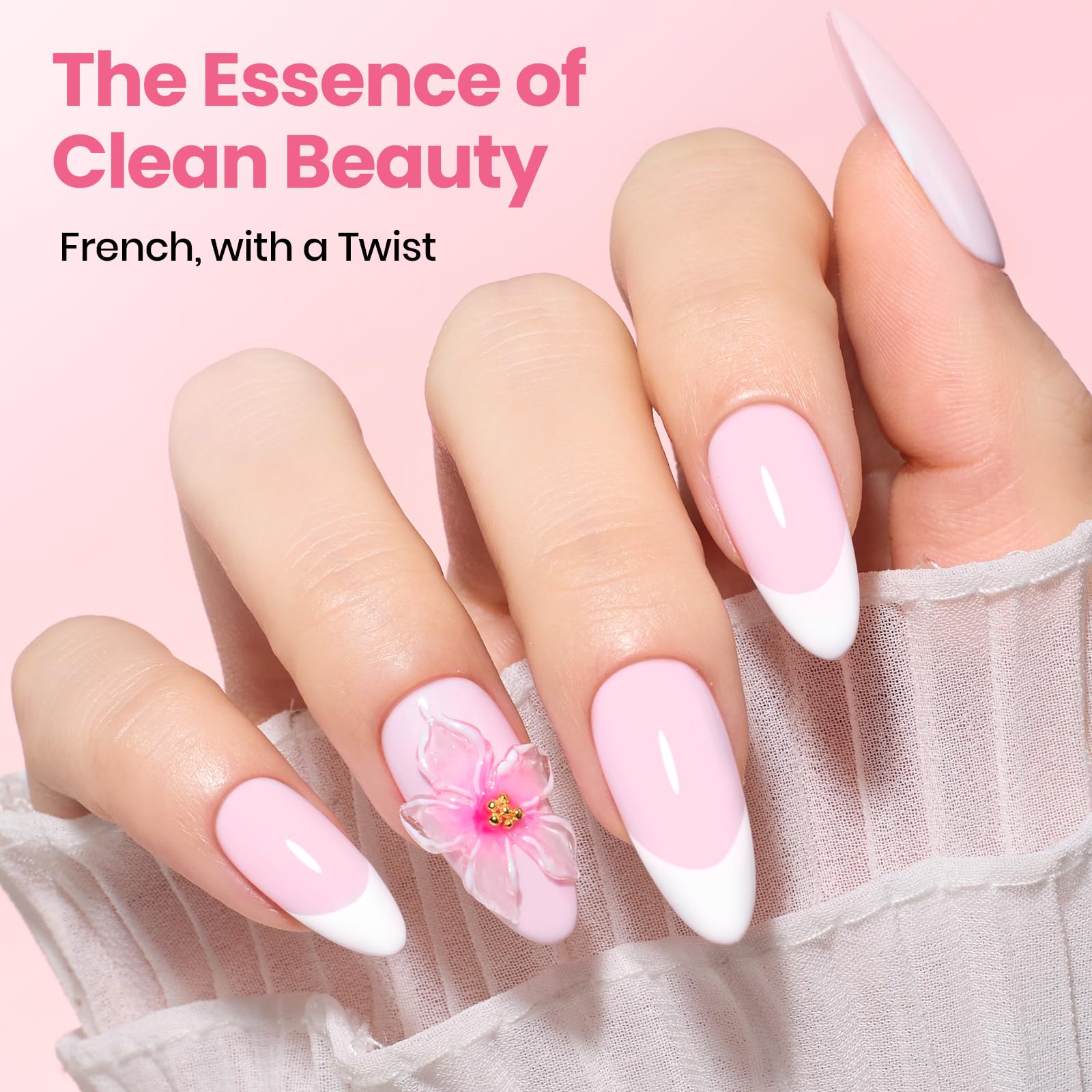 Beetles Pastel Gel Polish Set - Petal Ivory, 4Pcs White & Pink Gel Nail Polish with Base Coat Top Coat, Soak Off UV LED Lamp French Nails Art for Spring Nails - Image 4