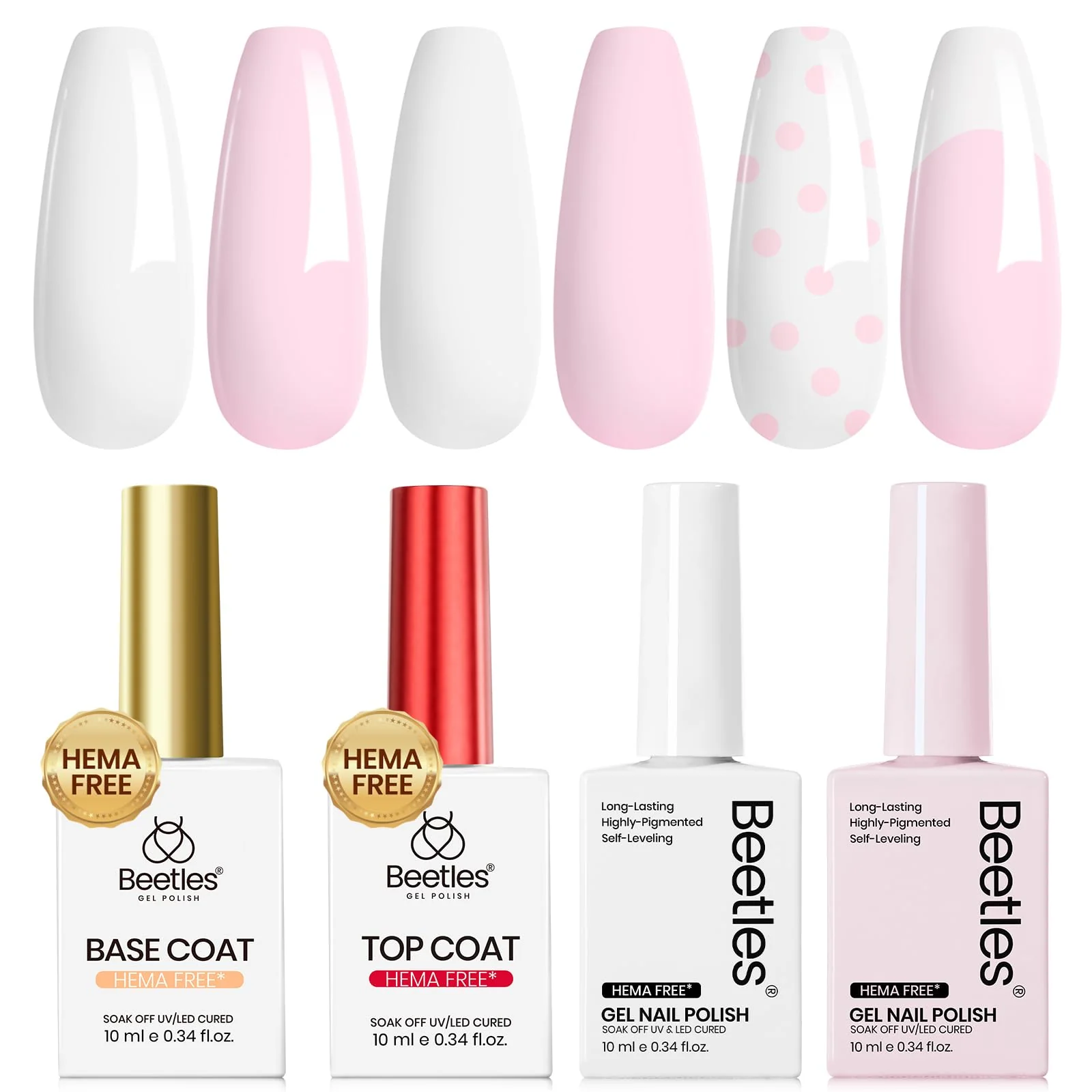 Beetles Pastel Gel Polish Set - Petal Ivory, 4Pcs White & Pink Gel Nail Polish with Base Coat Top Coat, Soak Off UV LED Lamp French Nails Art for Spring Nails - Image 9