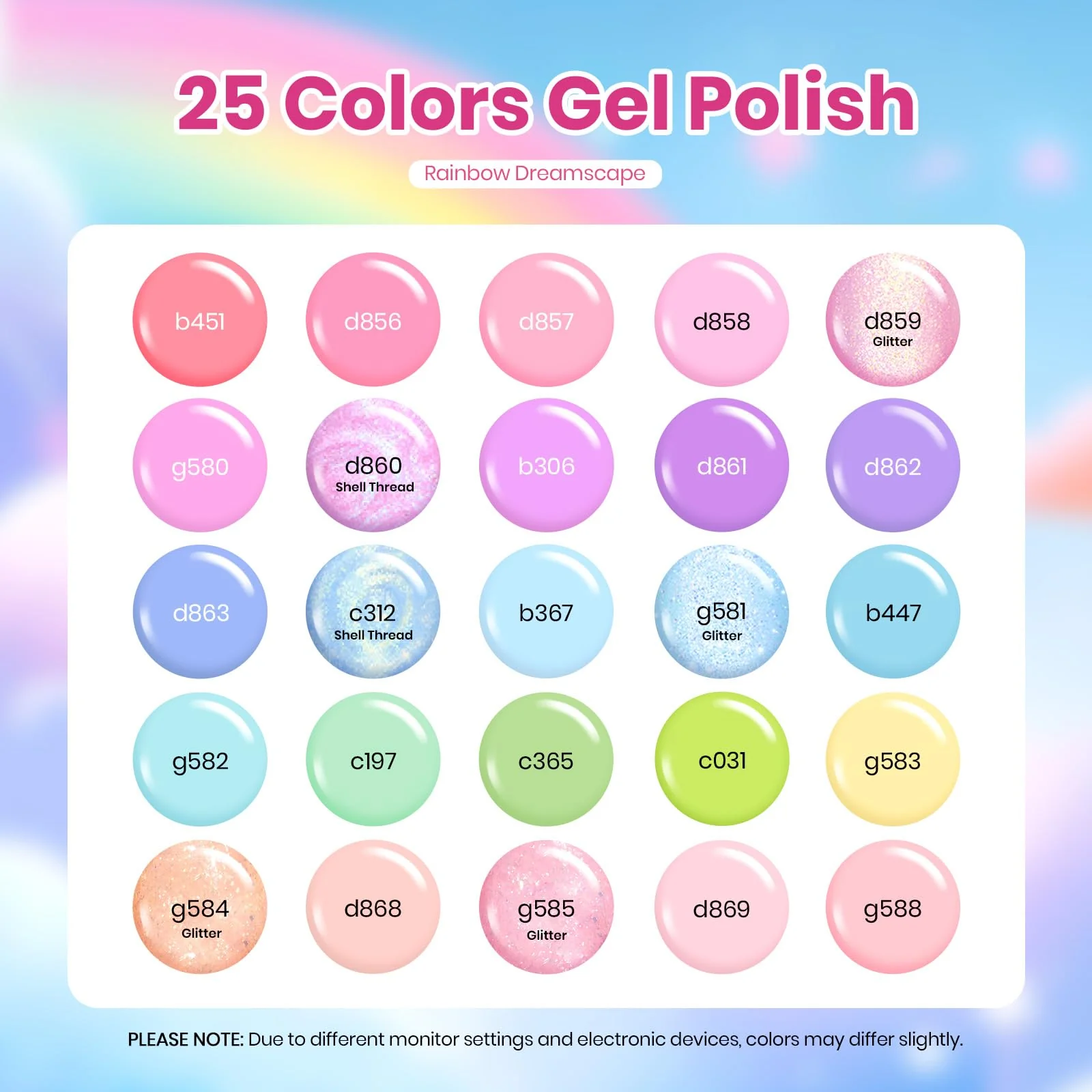 Beetles Pastel Gel Polish Set - Rainbow Dreamscape 25 Colors Spring Gel Polish Kit with Base Coat&Top Coat - Image 2