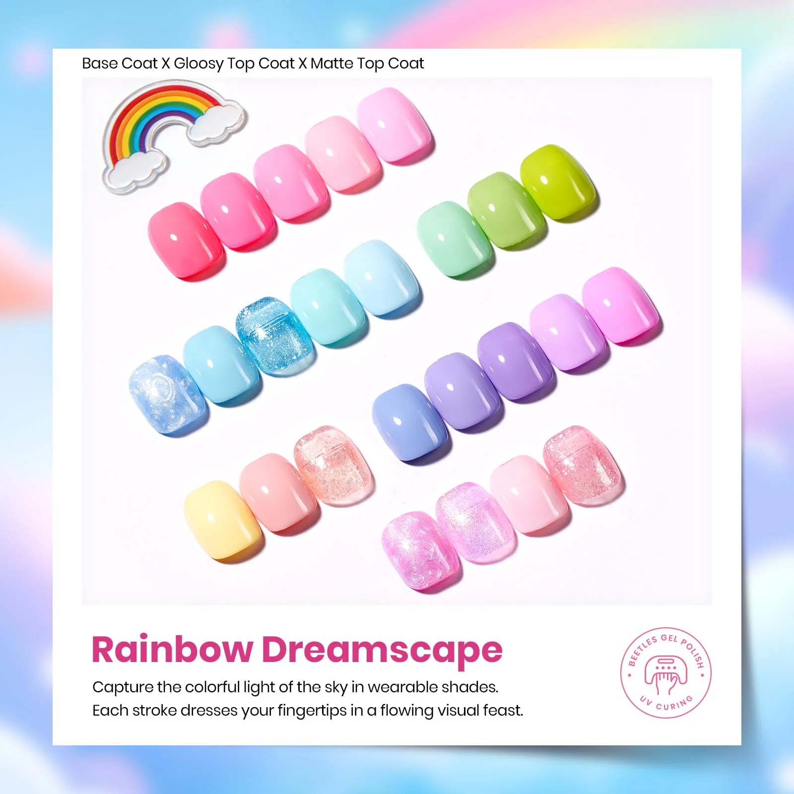 Beetles Pastel Gel Polish Set - Rainbow Dreamscape 25 Colors Spring Gel Polish Kit with Base Coat&Top Coat - Image 5