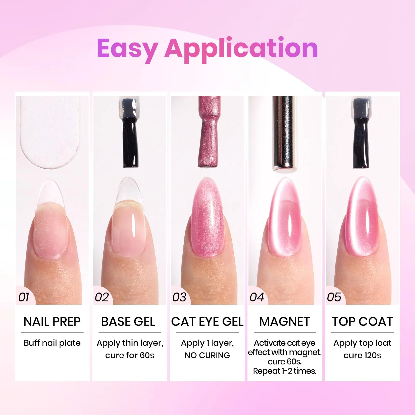 Beetles Petal Charm Cat Eye Gel Nail Polish Set - 6 Colors 15ML Spring Gel Polish Kit Glitter Pink Purple Blue Orange Red Green Magnetic Effect - Image 2