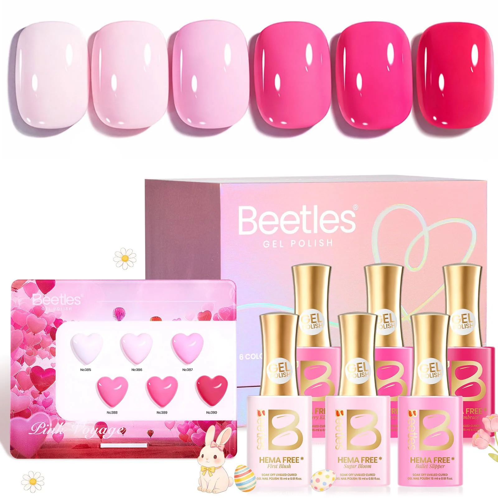 Beetles Pink Gel Polish Set - Spring Nails Pinks Escape 15ML, 6 Colors Hema Free Pink Gel Nail Polish Set - Image 2