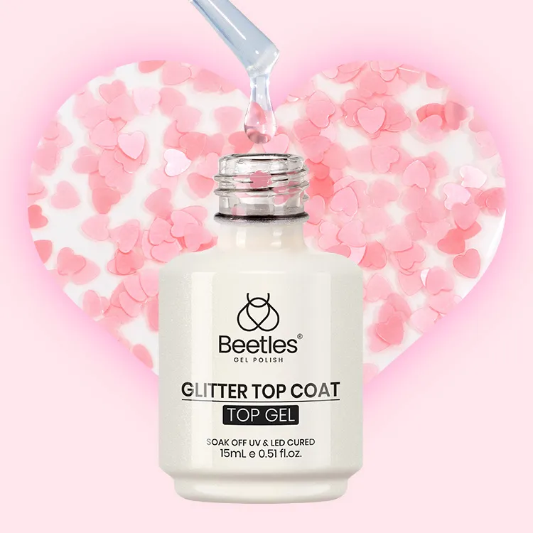 Beetles Pink Heart Spring Holographic Glitter Top Coat | 15ML Hema Free