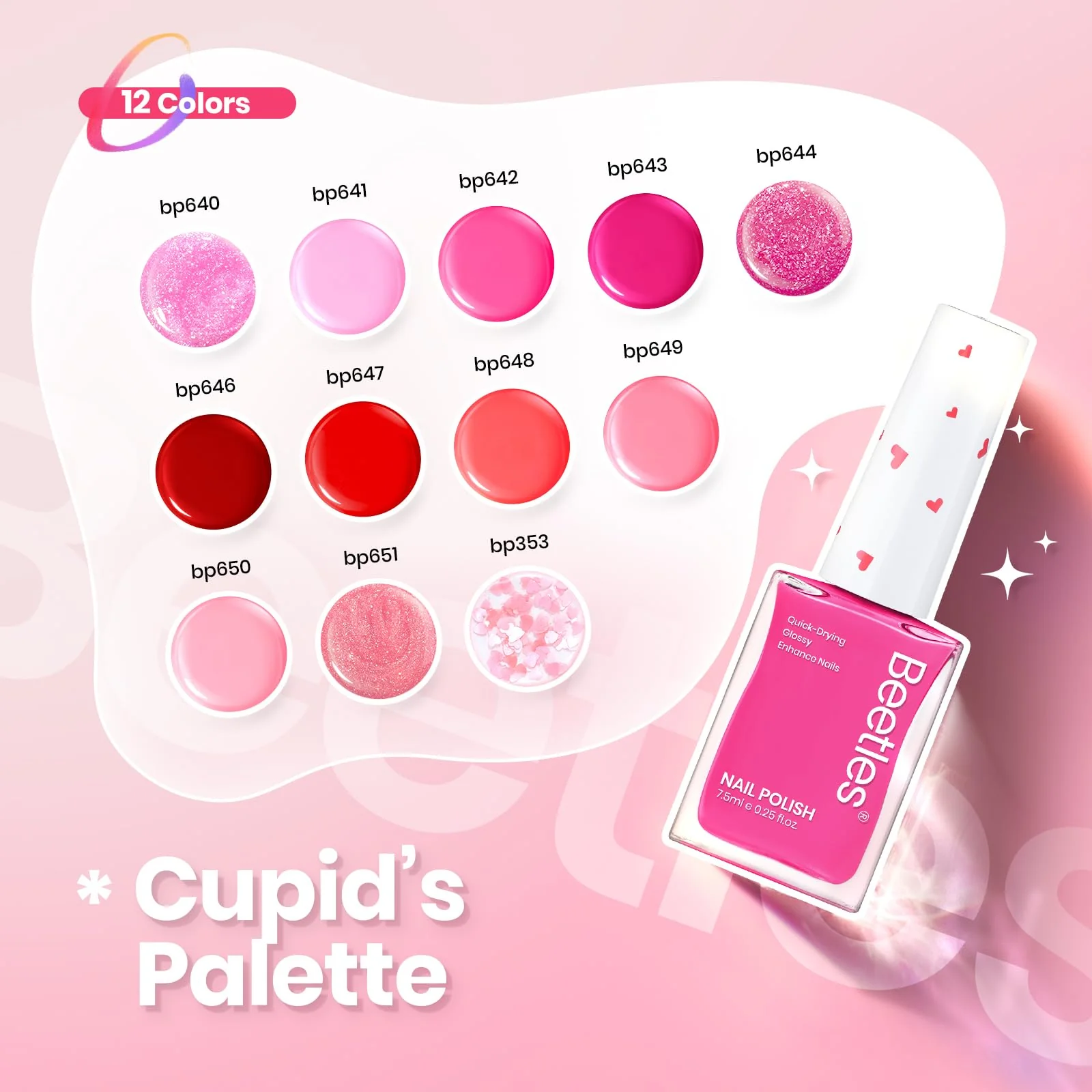 Beetles Pink Nail Polish Set - Love's Prism 12 Colors Spring Nails Quick Dry Nail Polish Set - Image 3