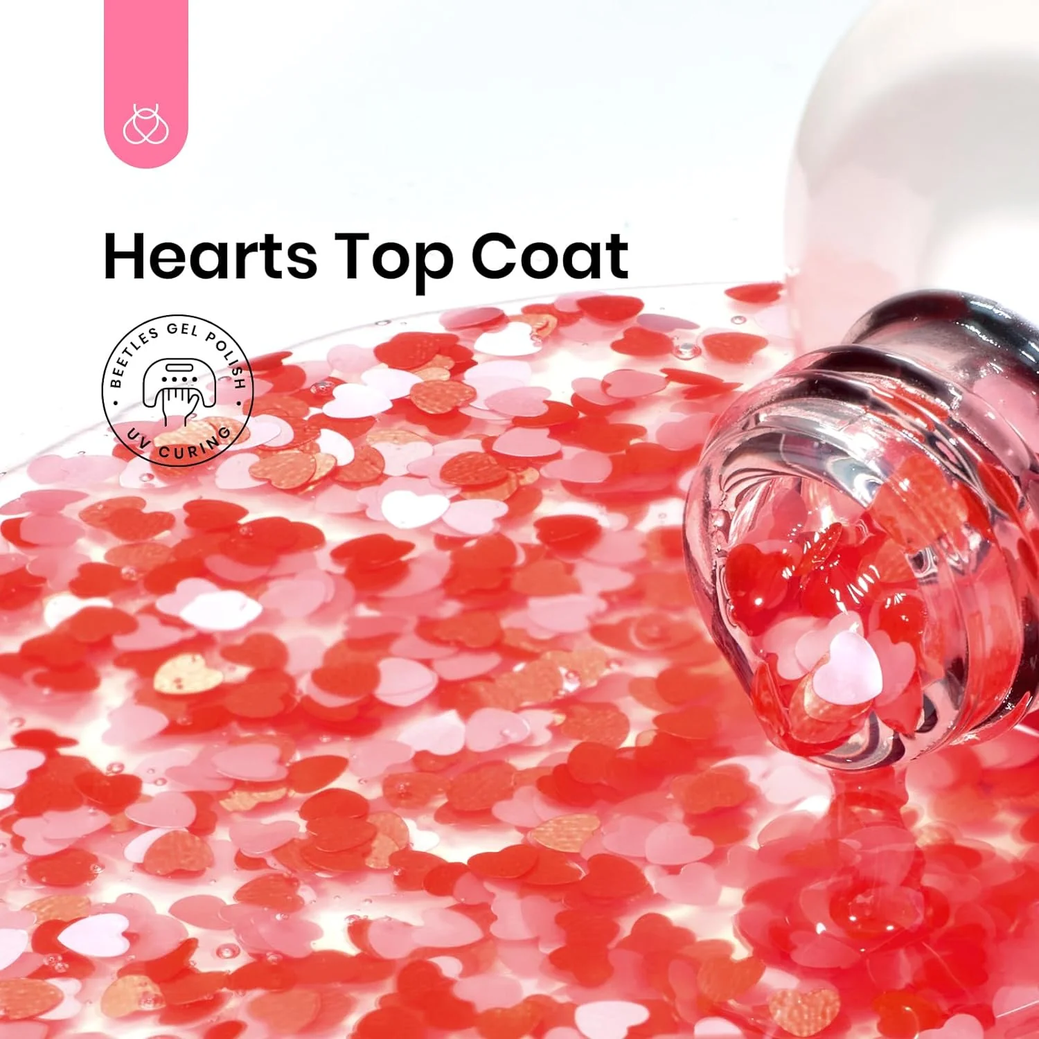 Beetles Pink & Red Heart Holographic Spring Nails Glitter Top Coat | 15ML - Image 2