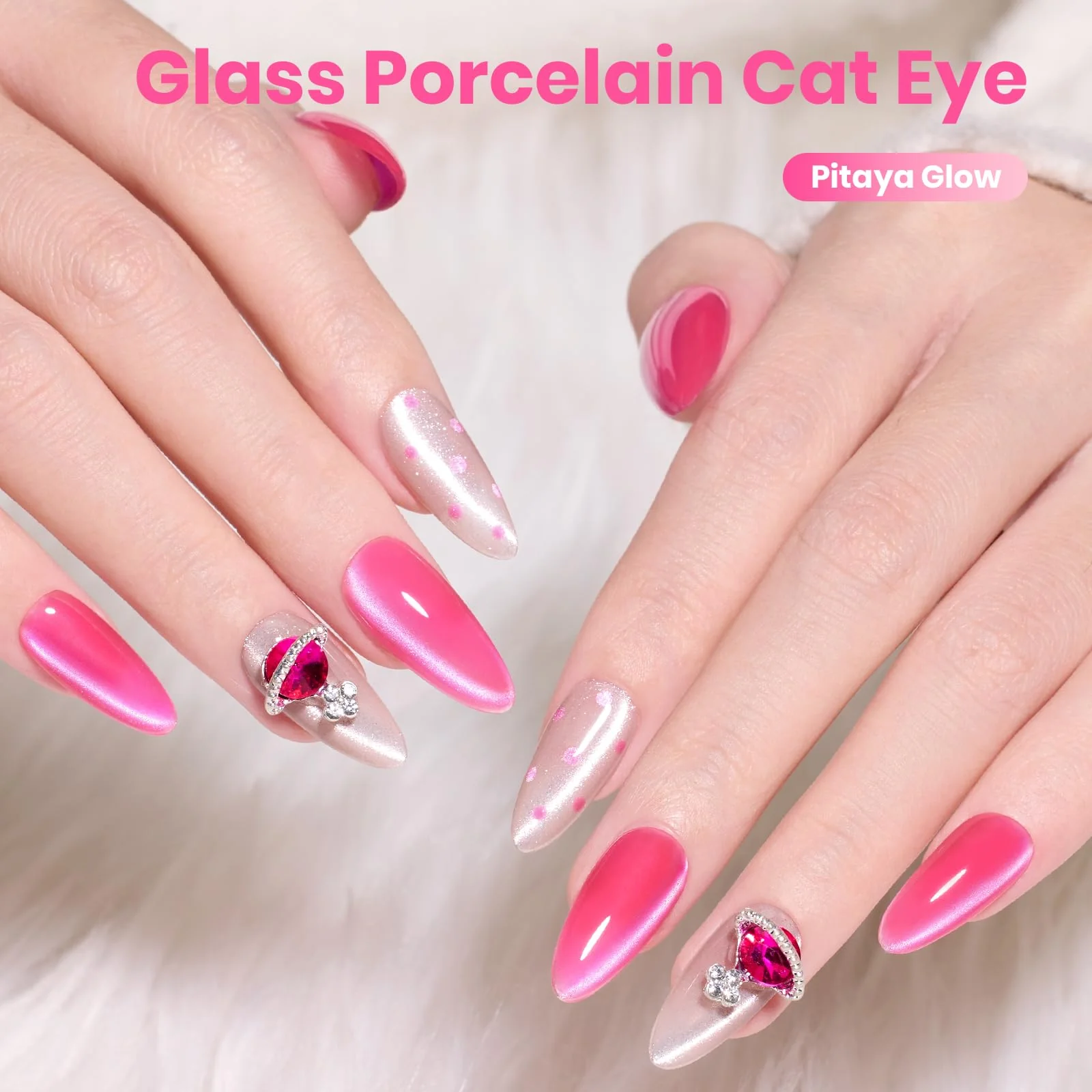 Beetles Pitaya Glow Pink Cat Eye Gel Nail Polish - 15ML Glitter Pink Cat Eye Spring Gel Polish Magnetic Shimmer - Image 5
