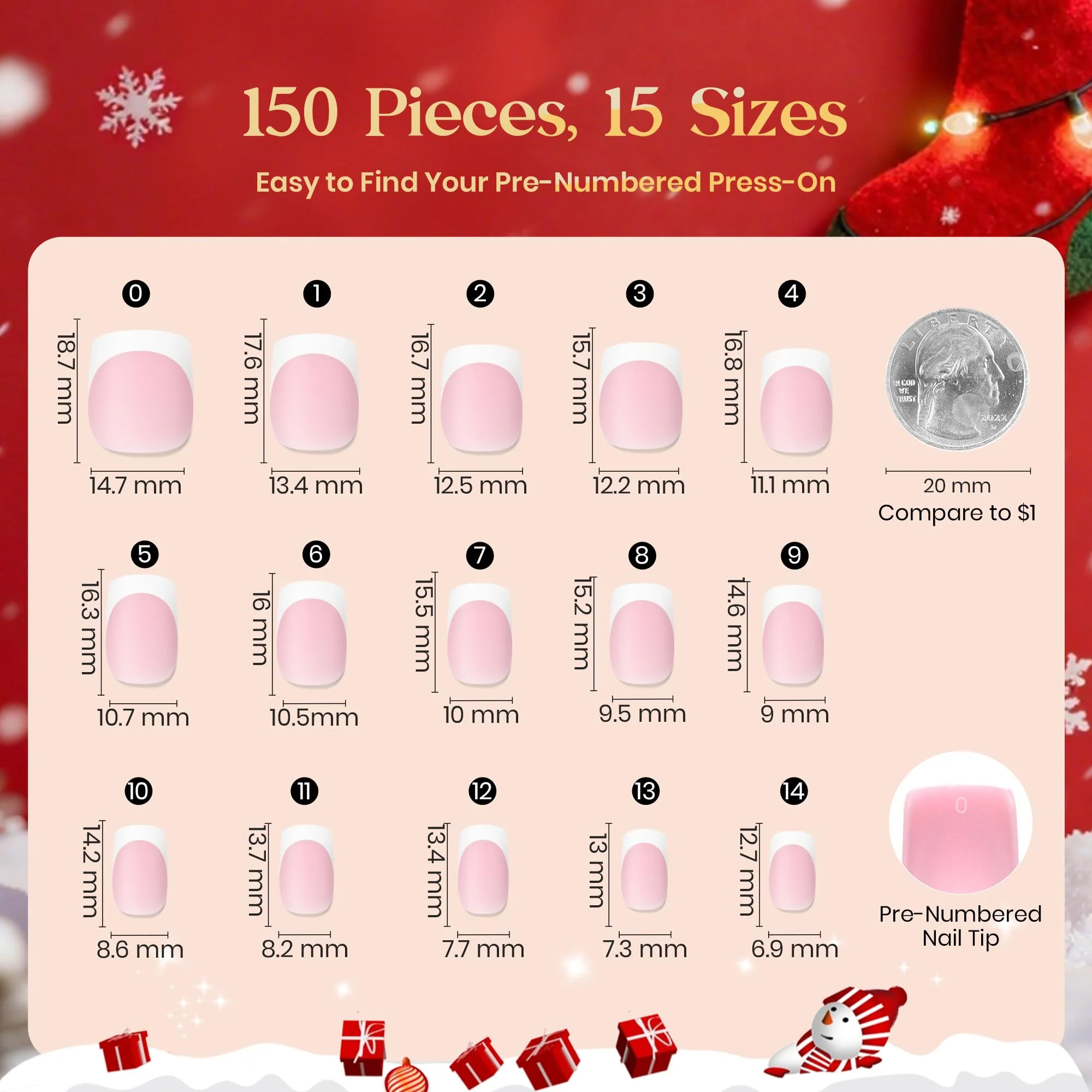 Beetles Pre-French Tips Gel Nail Tips - Pink Short Square Press 15 Sizes 150 Pcs - Image 4