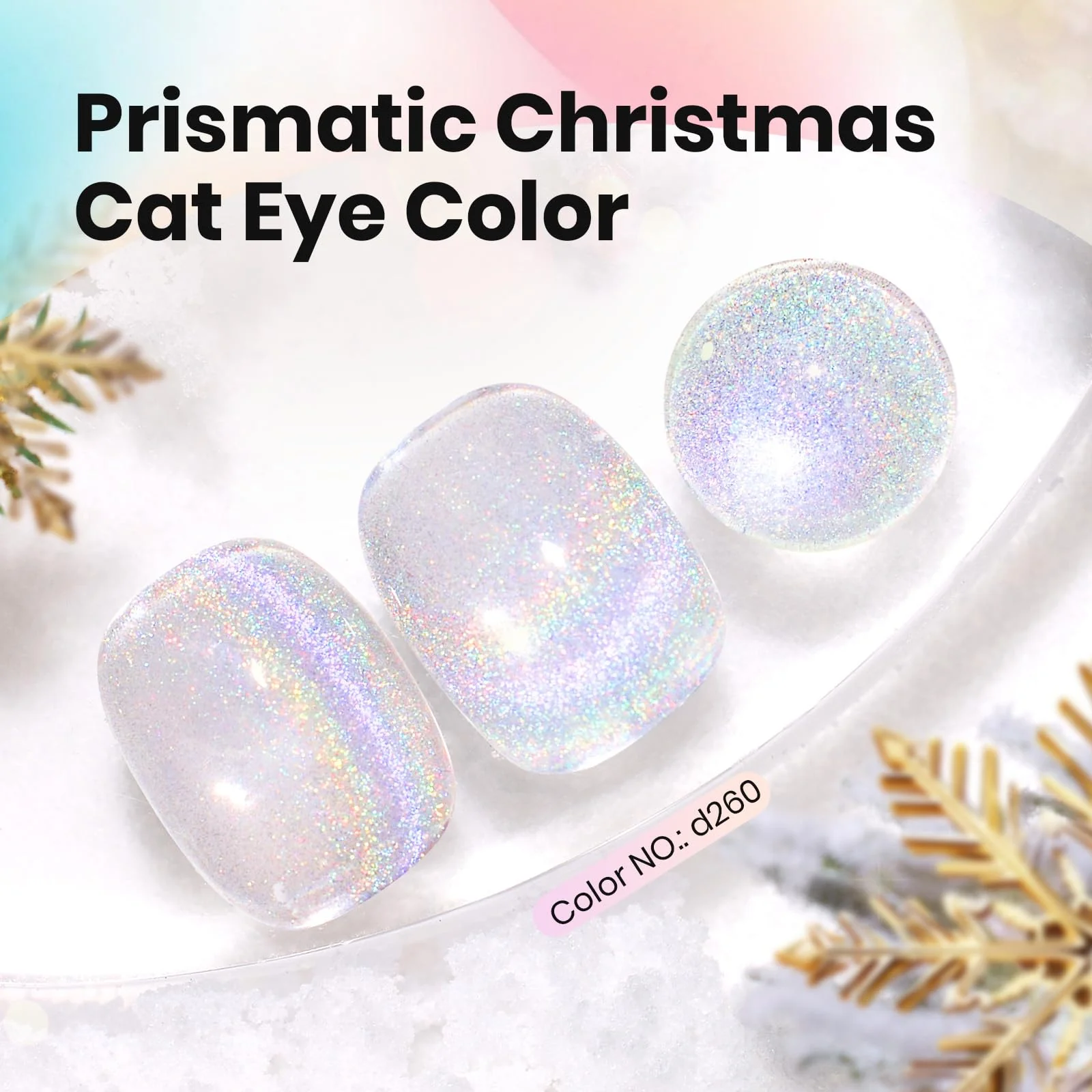 Beetles Prismatic Winter Nails  Cat Eye Gel Nail Polish - 15ML Christmas Silver Glitter Rainbow Cat Eye Gel Polish - Image 2