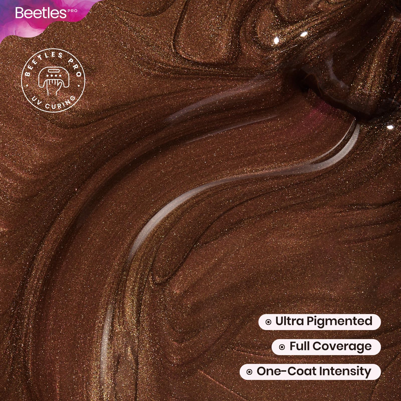 Beetles Pro Brown Gel Polish - Shady Intentions, Dark Brown Color 20ML Glitter Gel Polish - Image 3