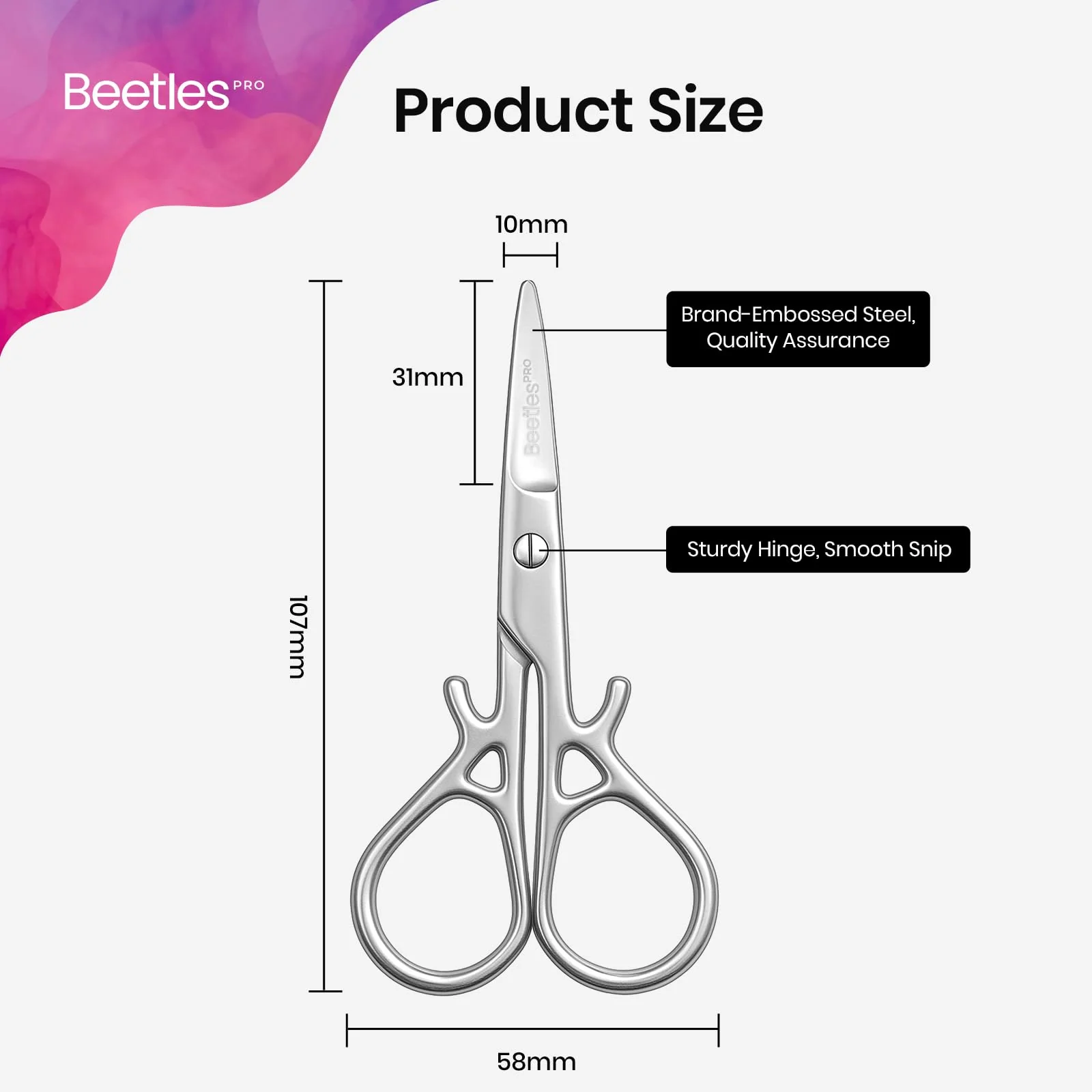 Beetles Pro Curved Cuticle Scissors, Multi-Purpose Premium Stainless Steel Nail Scissors for Nail - Image 2