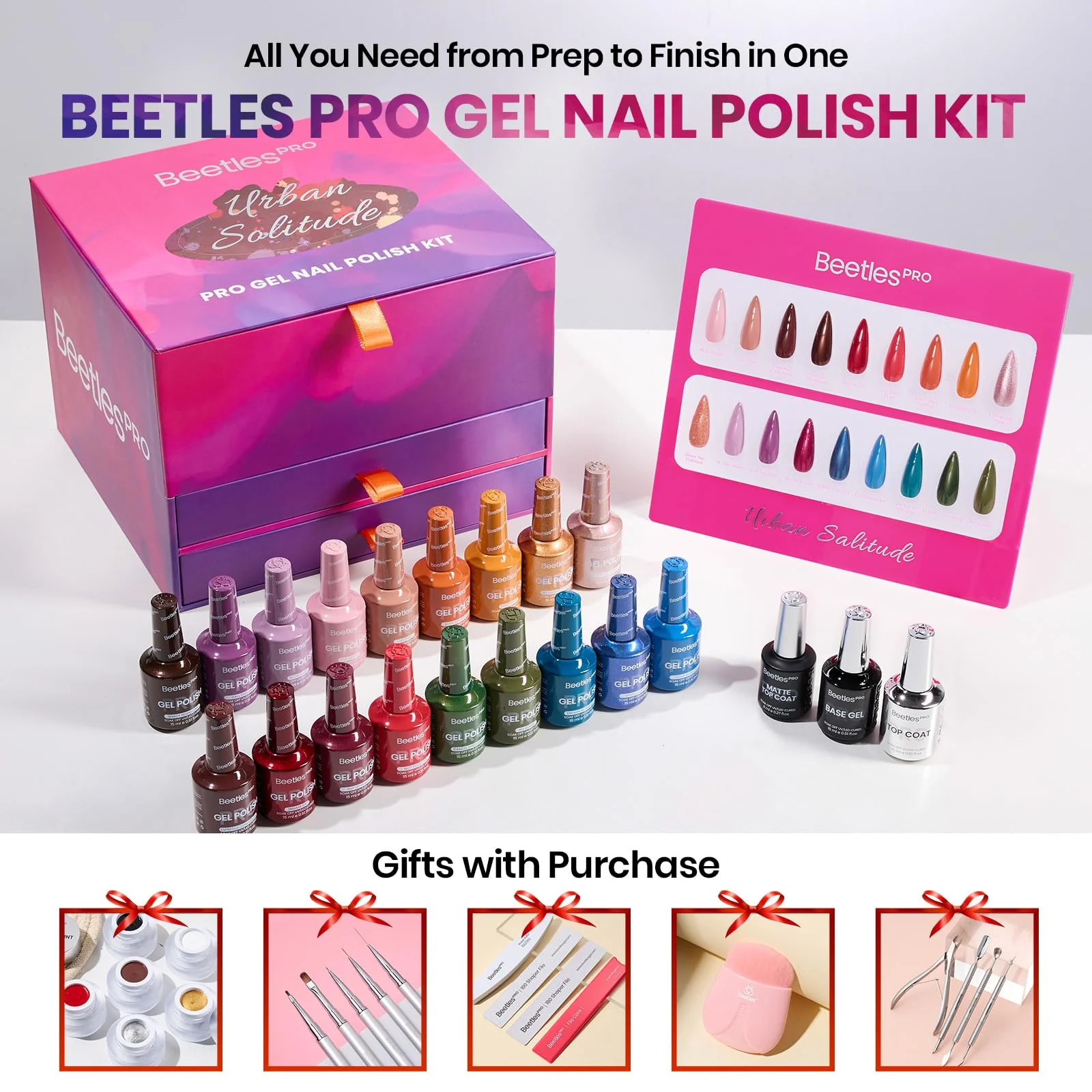 Beetles PRO Gel Polish Kit – Spring Nails Mother’s Day Urban Solitude Collection 18 Colors 15ml Salon Polish Set with Base Coat - Image 2