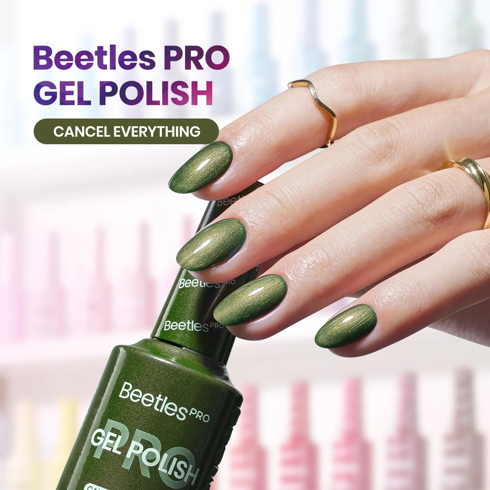 Beetles Pro Green Gel Polish - Cancel Everything, 1pc 20ml Army Green Color Glitter Gel Polish - Image 2