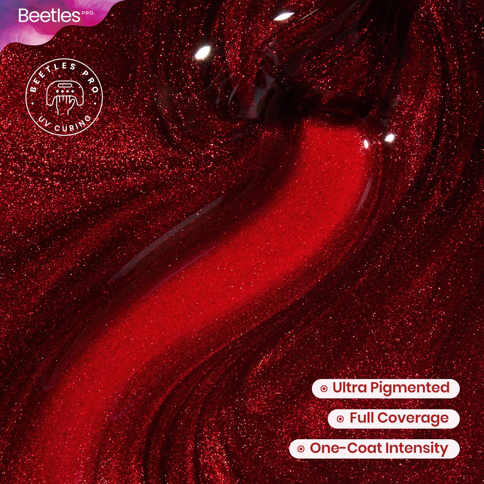Beetles Pro Red Gel Polish - Drama Fix Cherry Red Color 20ML Glitter Gel Polish - Image 3