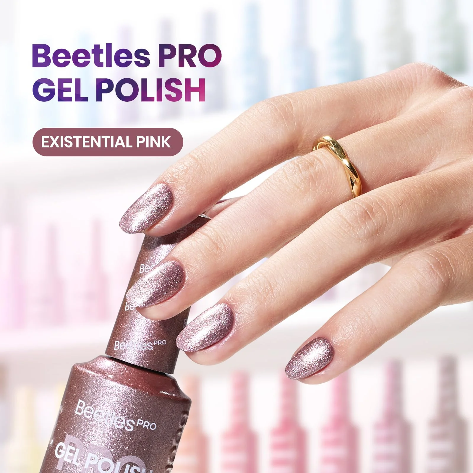 Beetles Pro Shimmer Gel Polish - Existential Pink Rose Gold Color 20ML Pink Shimmer Gel Polish - Image 2