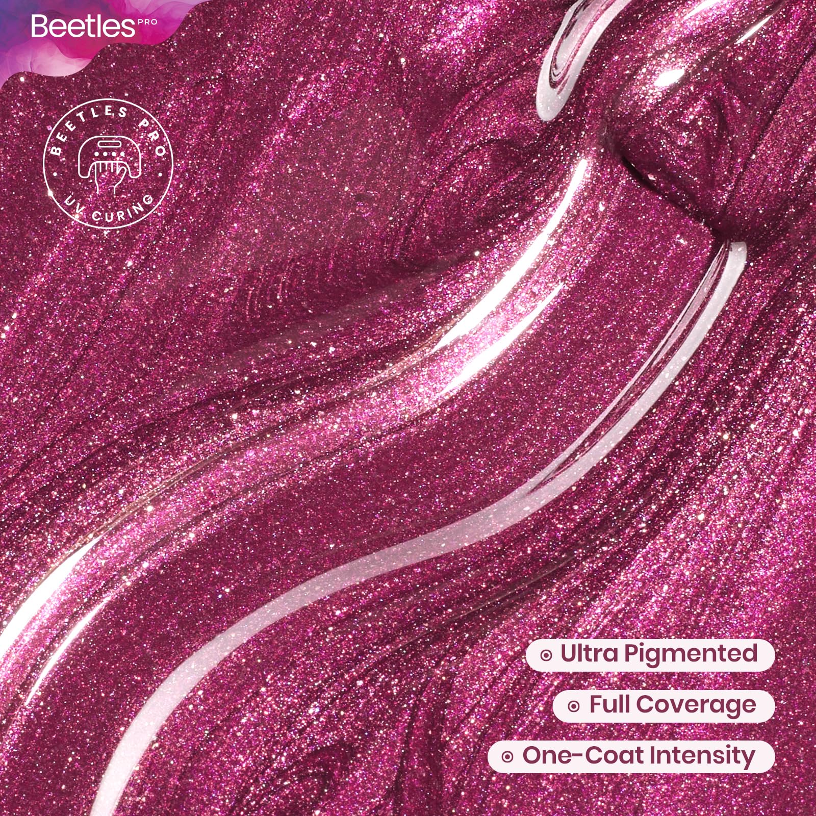 Beetles Pro Shimmer Gel Polish - Out of Reach, Purple Shimmer Color 20ML Glitter Gel Polish - Image 3