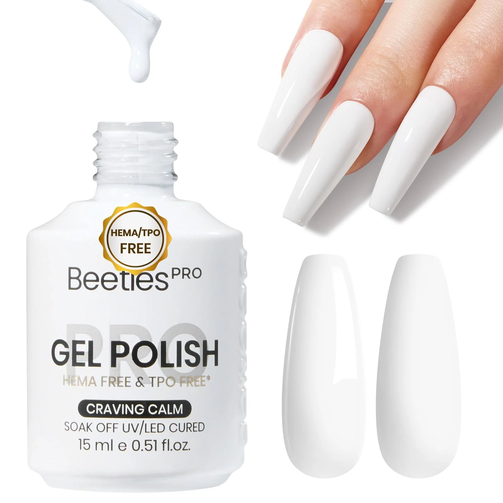 Beetles Pro White Gel Nail Polish - Craving Calm, HEMA Free & TPO Free, 15ml White Color Gel Polish Spring