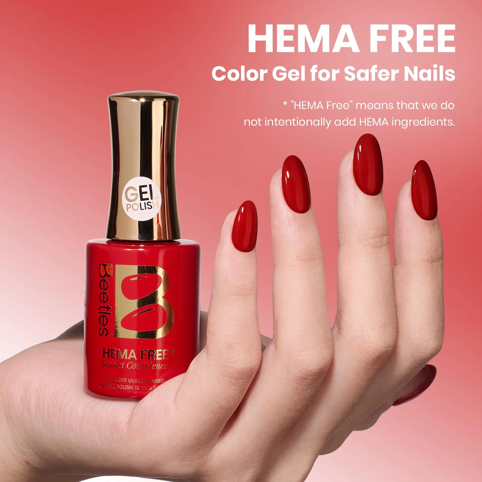 Beetles Red Gel Polish - Scarlet Confidence 15ML/0.51Fl Oz,Hema Free Red Gel Nail Polish, Same Color Same Bottle - Image 3