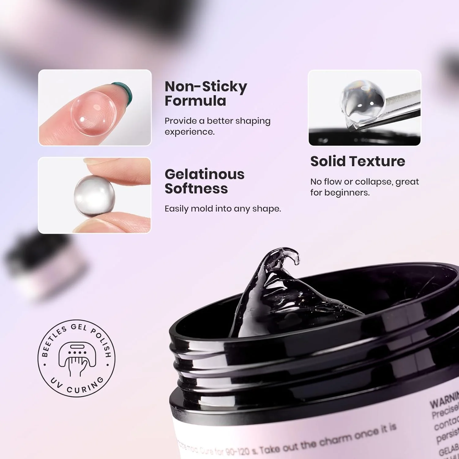 Beetles Clear Hard Gel for Nail Sculpting with Chrome Powder Brush - 30g - Image 3