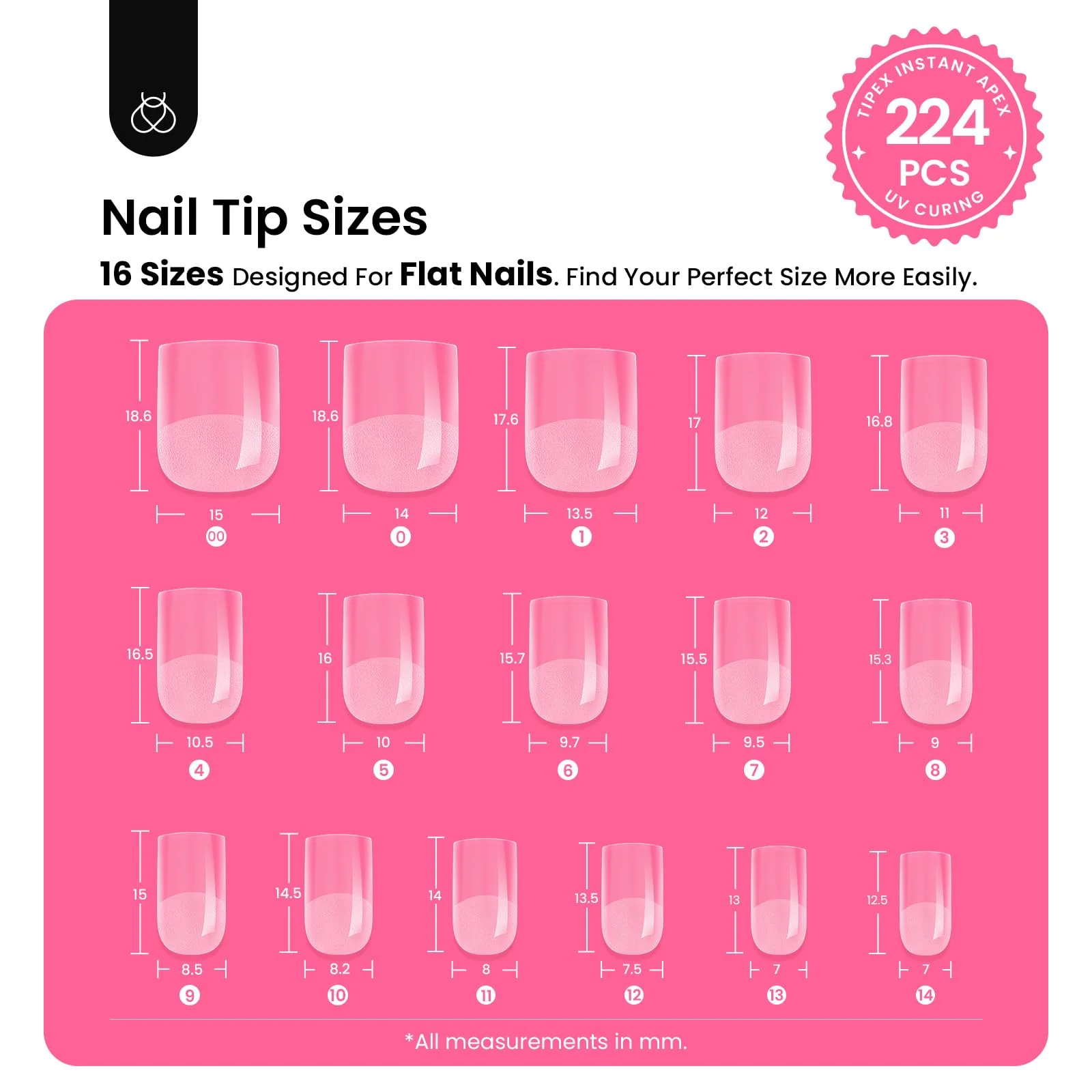Beetles Tipex Gel Nail Kit  Pre-Extra Short Square: 16 Sizes 224 Pcs Pre-Building False Nail Tips - Image 3