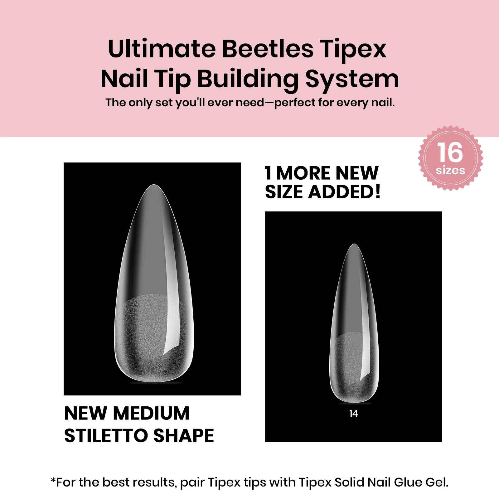 Beetles Tipex Instant Apex Nail Tips, 512 Pieces Medium Stiletto Pre-Building & Pre-Etched Strong Thick Acrylic Nail Tips 16 Sizes for Flat Nails, Press on Nails Valentine's Day Gifts for Women - Image 2