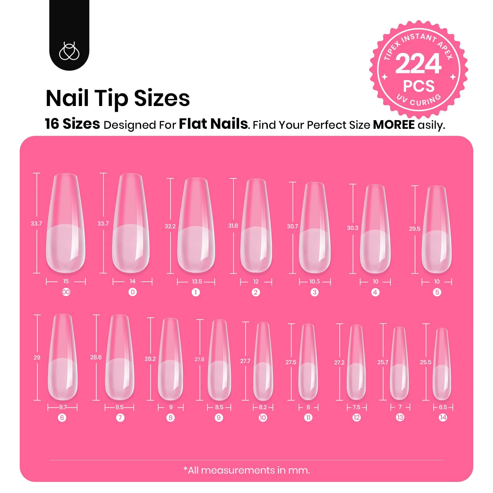 Beetles Tipex Instant Apex Nail Tips Kit - Coffin Long 224Pcs 16 Sizes - Image 3