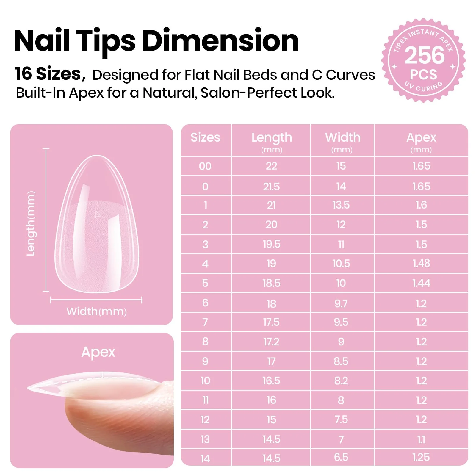 Beetles Tipex Lite Apex Nail Tips - Almond Short 256pcs 16 Sizes - Image 5