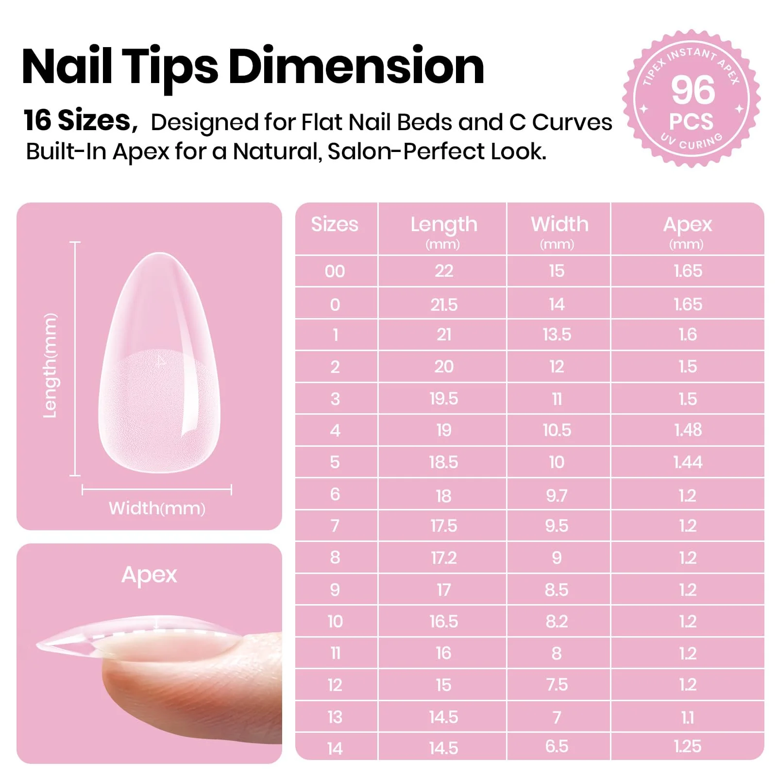 Beetles Tipex Lite Apex Nail Tips Almond Short - 96 pcs 16 Sizes - Image 4