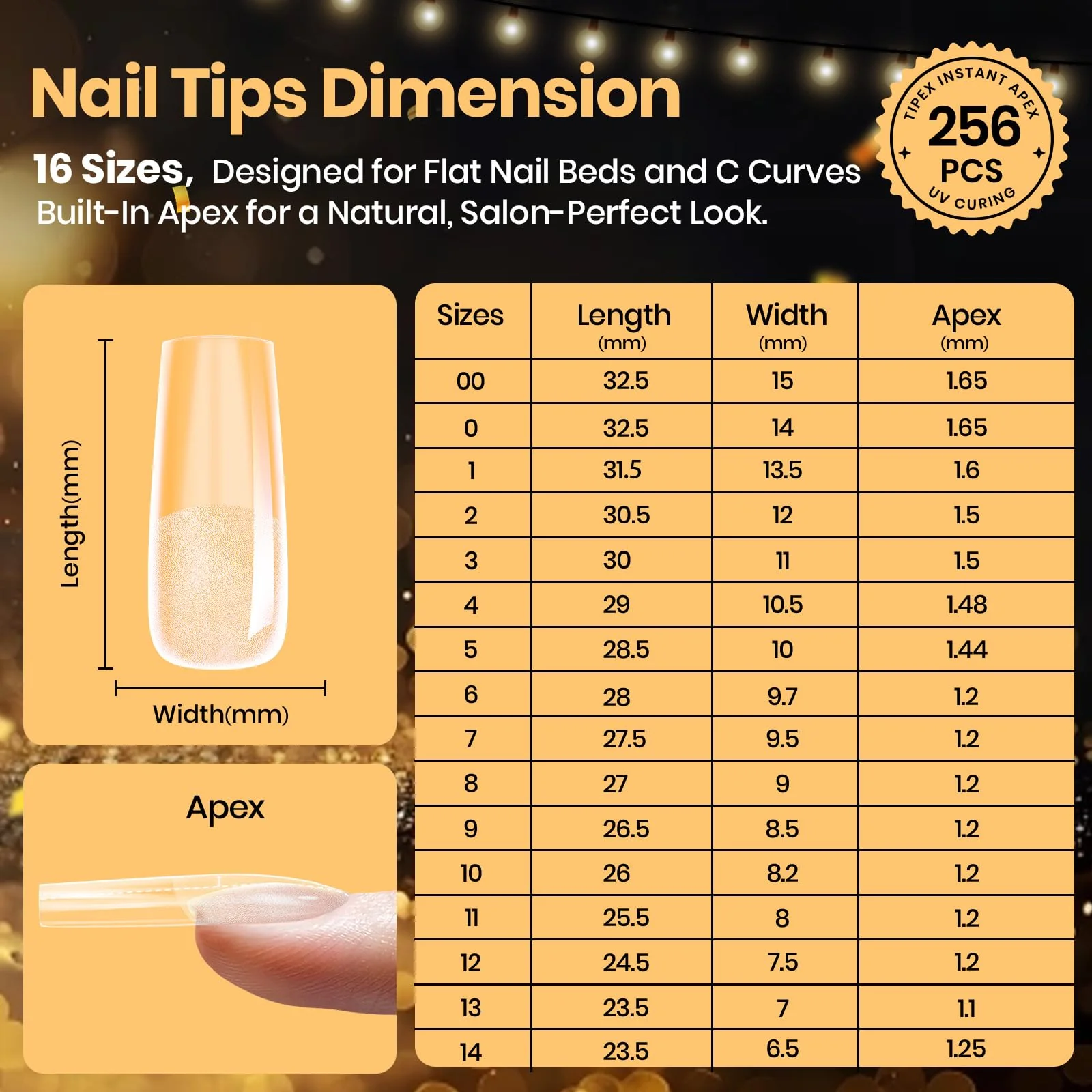 Beetles Tipex Lite Apex Nail Tips - Square Long 256pcs 16 Sizes - Image 4