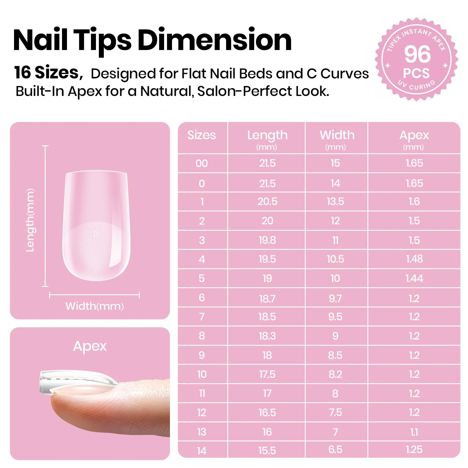 Beetles Tipex Lite Apex Nail Tips - Square Short 96pcs 16 Sizes - Image 4