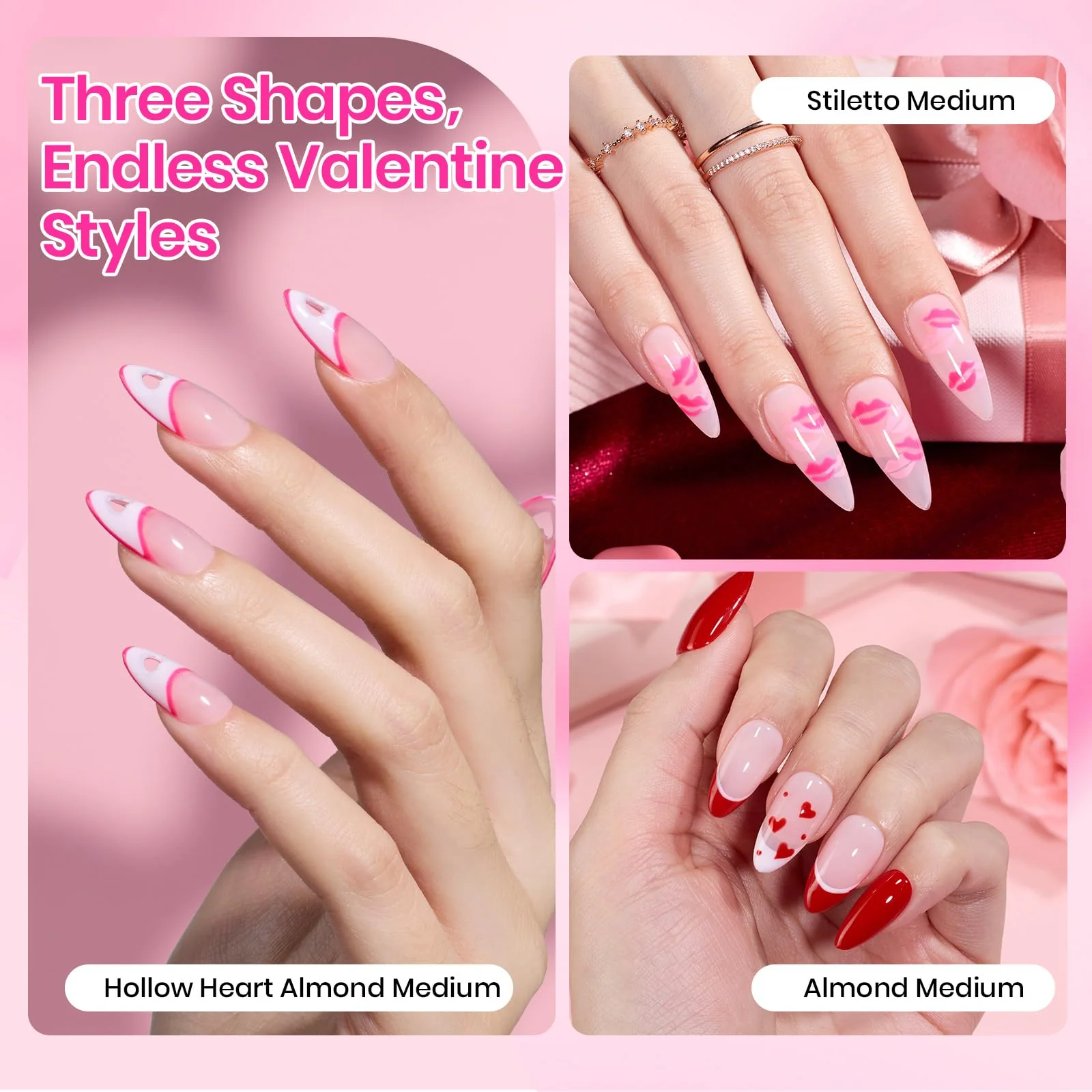 Beetles Tipex Lite Spring Nails Kit - 192pcs Heart Cutout Pre-Built Apex Almond & Stiletto Medium Nail Tips - Image 3