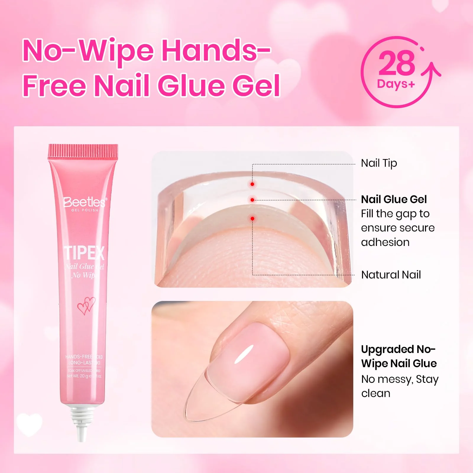 Beetles Tipex Lite Spring Nails Kit - 192pcs Heart Cutout Pre-Built Apex Almond & Stiletto Medium Nail Tips - Image 5