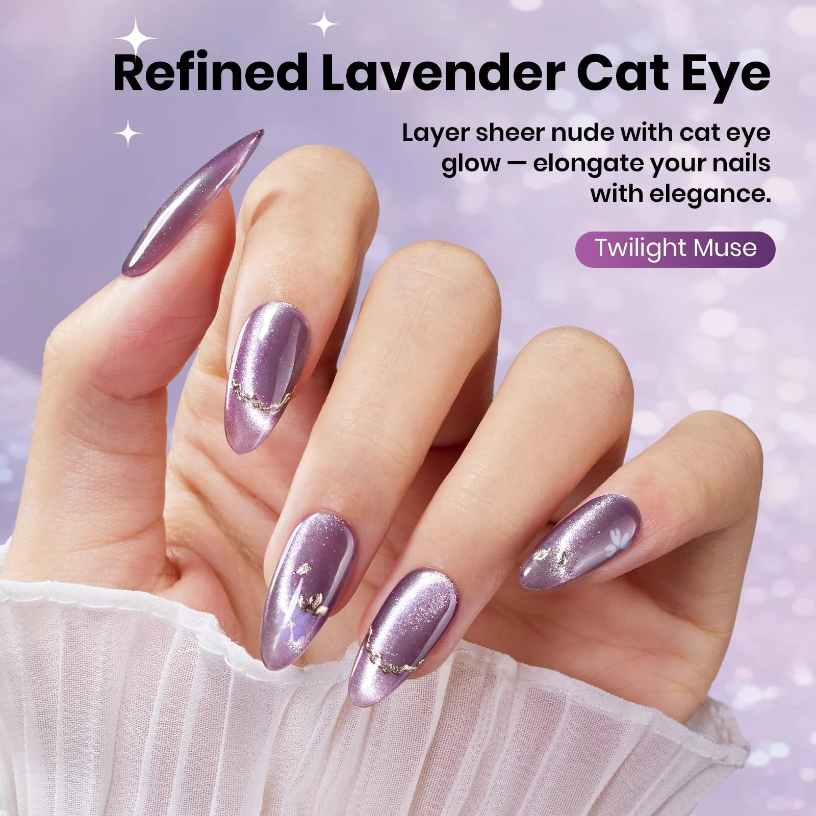 Beetles Twilight Muse Gel Nail Polish - Spring Nails 15ML Purple HEMA FREE Cat Eye Nail Polish - Image 5