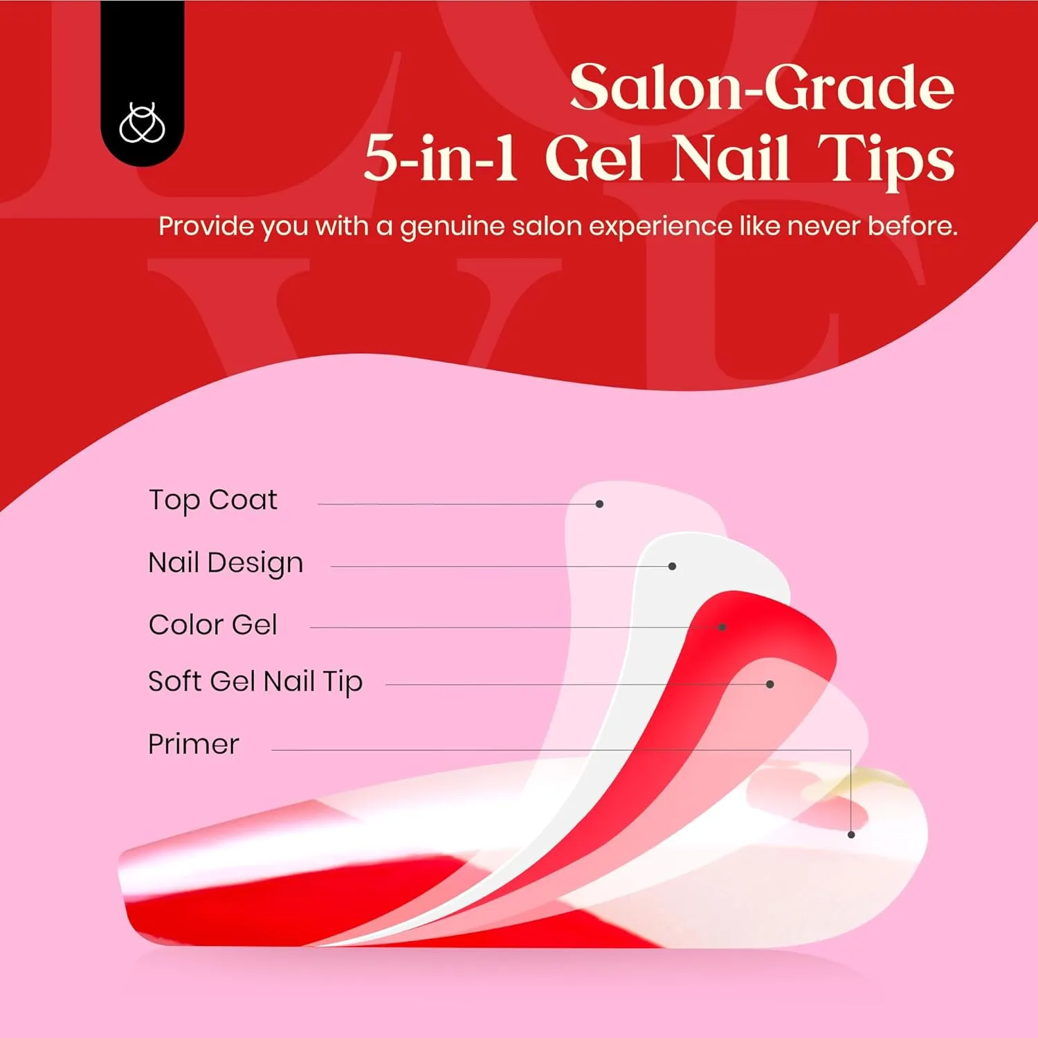 Beetles Spring Cherry Red French Press on Nails | Medium Almond 15 Sizes-30Pcs - Image 5