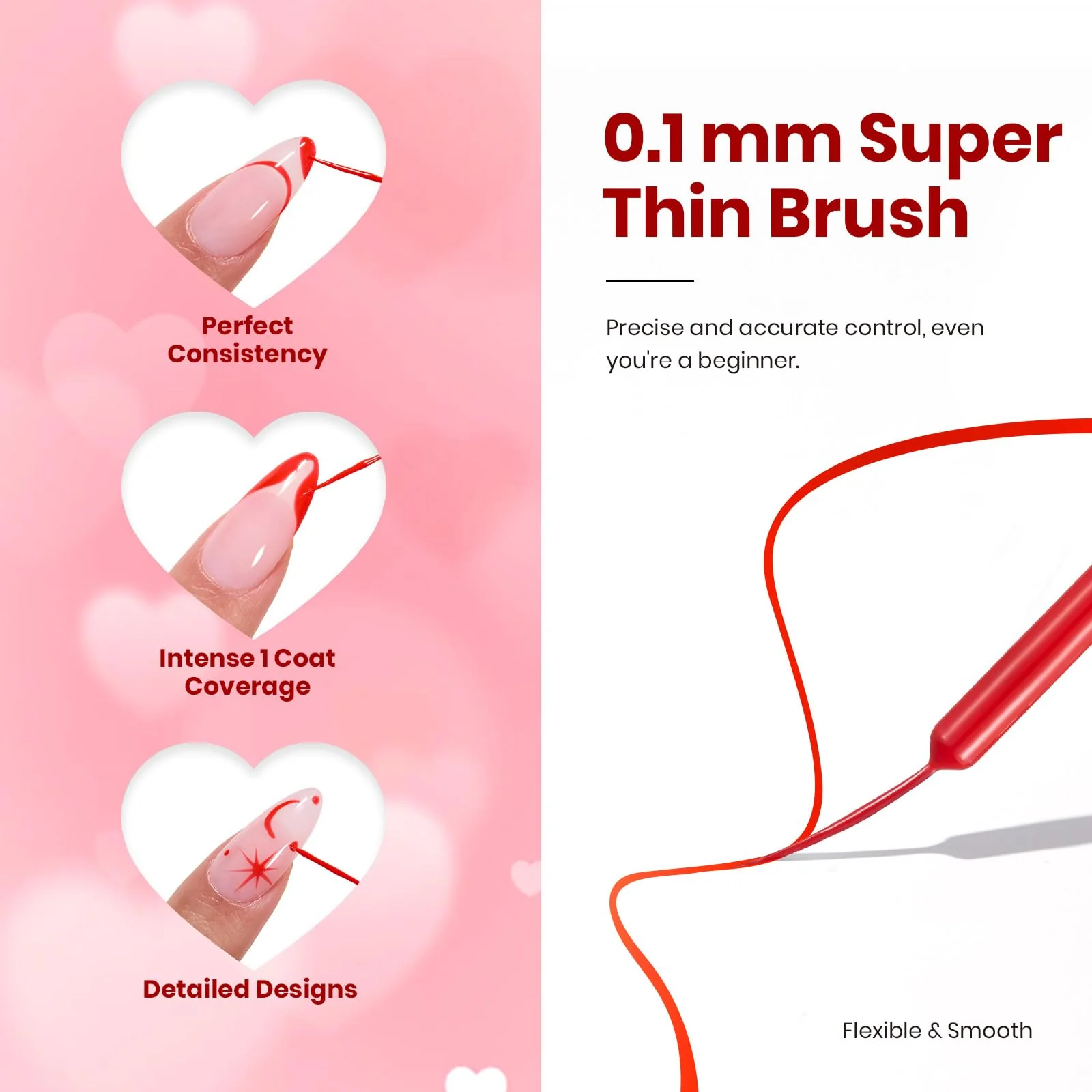 Beetles Spring Nails Must-Have - 7ml Red Gel Liner Polish for French Tip Swirl Nail Art - Image 4