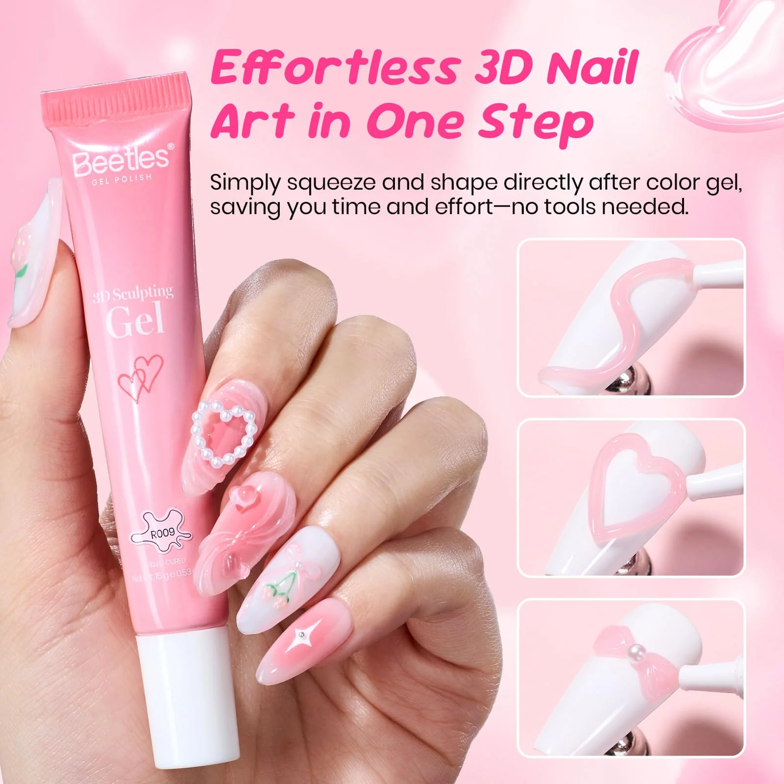 Beetles Spring Nails - Pro 15ml Limited Pink 3D Sculpting Gel - Image 2
