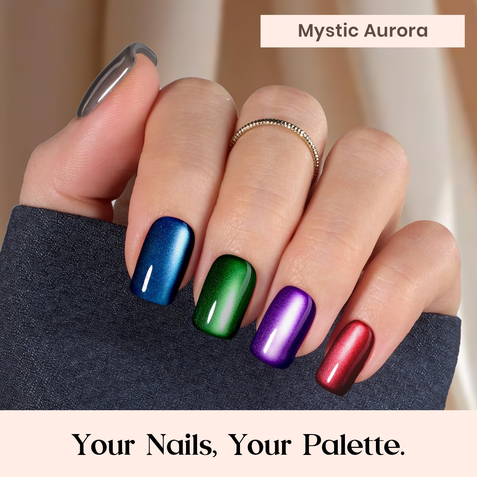 Beetles X Press Cat Eye Nails - 16 Sizes 224 Pcs 7 Colors Short Square Press On Nails Natural Salon Quality - Image 3