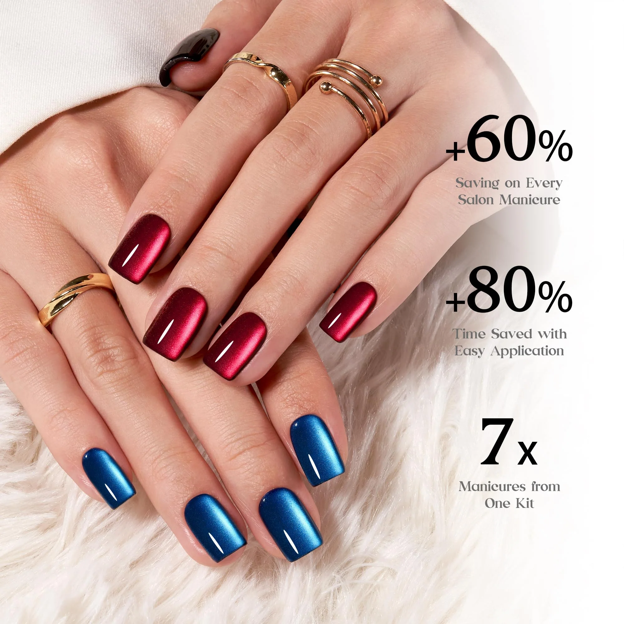 Beetles X Press Cat Eye Nails - 16 Sizes 224 Pcs 7 Colors Short Square Press On Nails Natural Salon Quality - Image 4