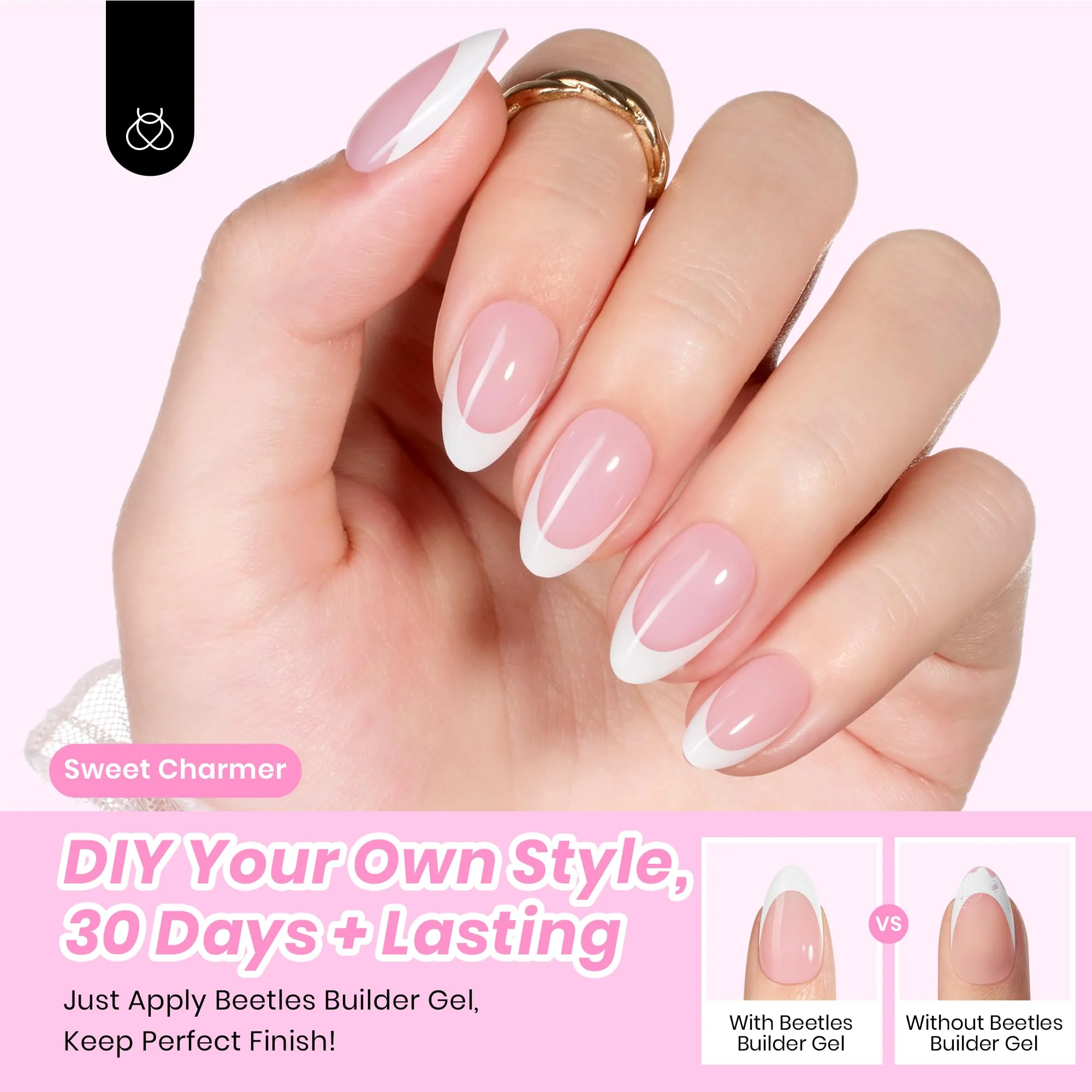 Beetles X Press Gel Nail Kit, French Tip Press On Nails Short Almond Kit with 224Pcs Nail Tips - Image 2