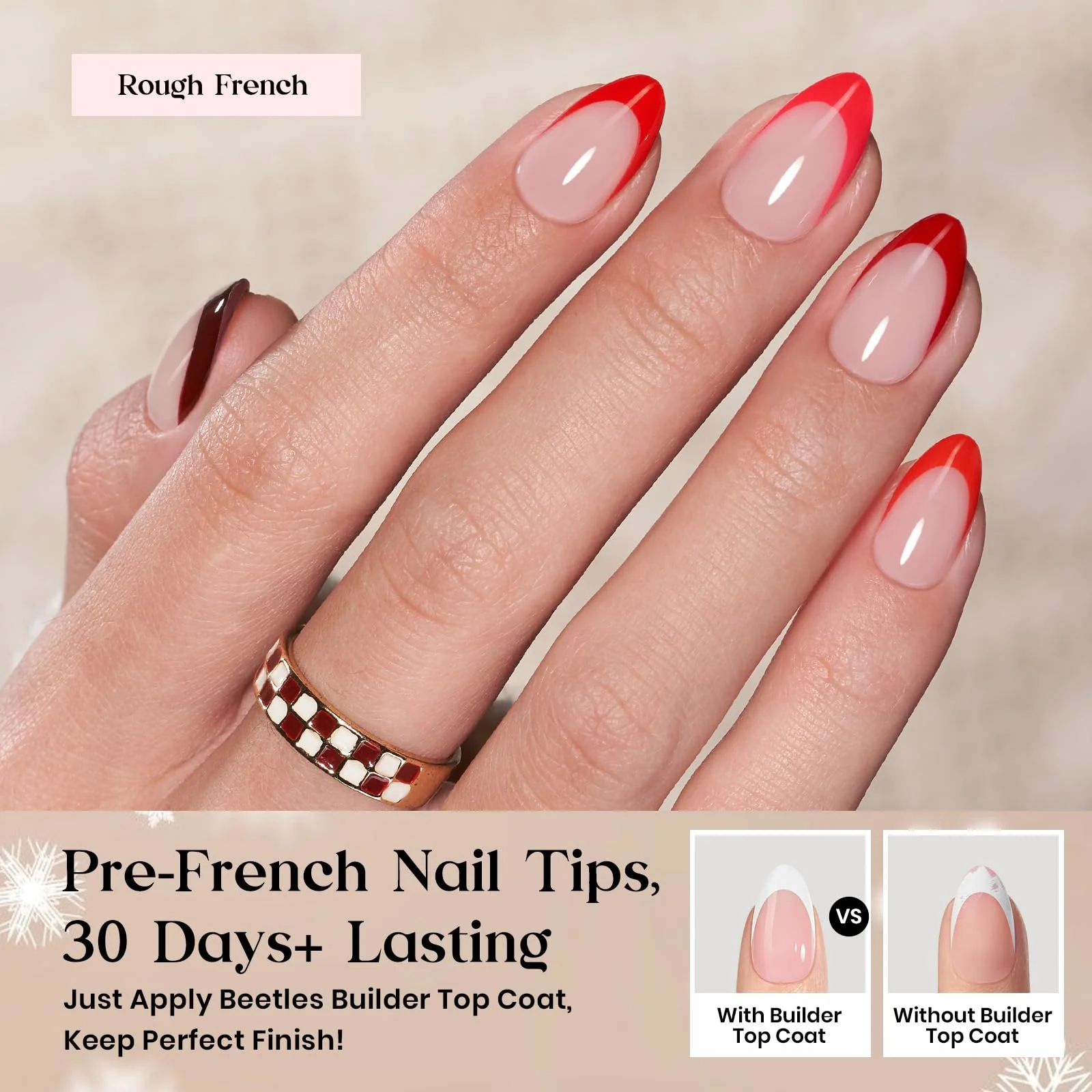 Beetles X Press Plus Gel Nails Kit Rouge French - 160Pcs 16 Sizes All-in-One Kit 5 Colors Christmas Press On Nails Short Almond - Image 3