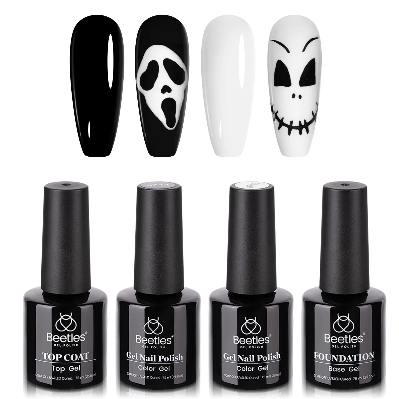 Black White Colors - 4Pcs White Black Gel Polish Set with No Wipe Top&Base Coat Nail Polish Set