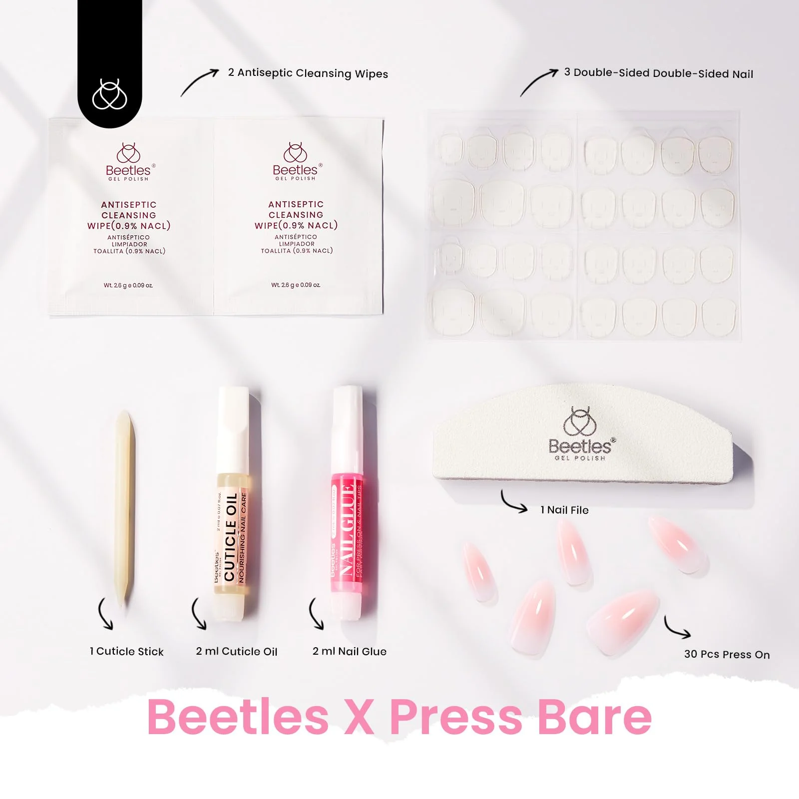 Blush Rose | Beetles X PRESS BARE Press On Nails Medium Almond Blush Pink (15 Sizes-30Pcs) - Image 3